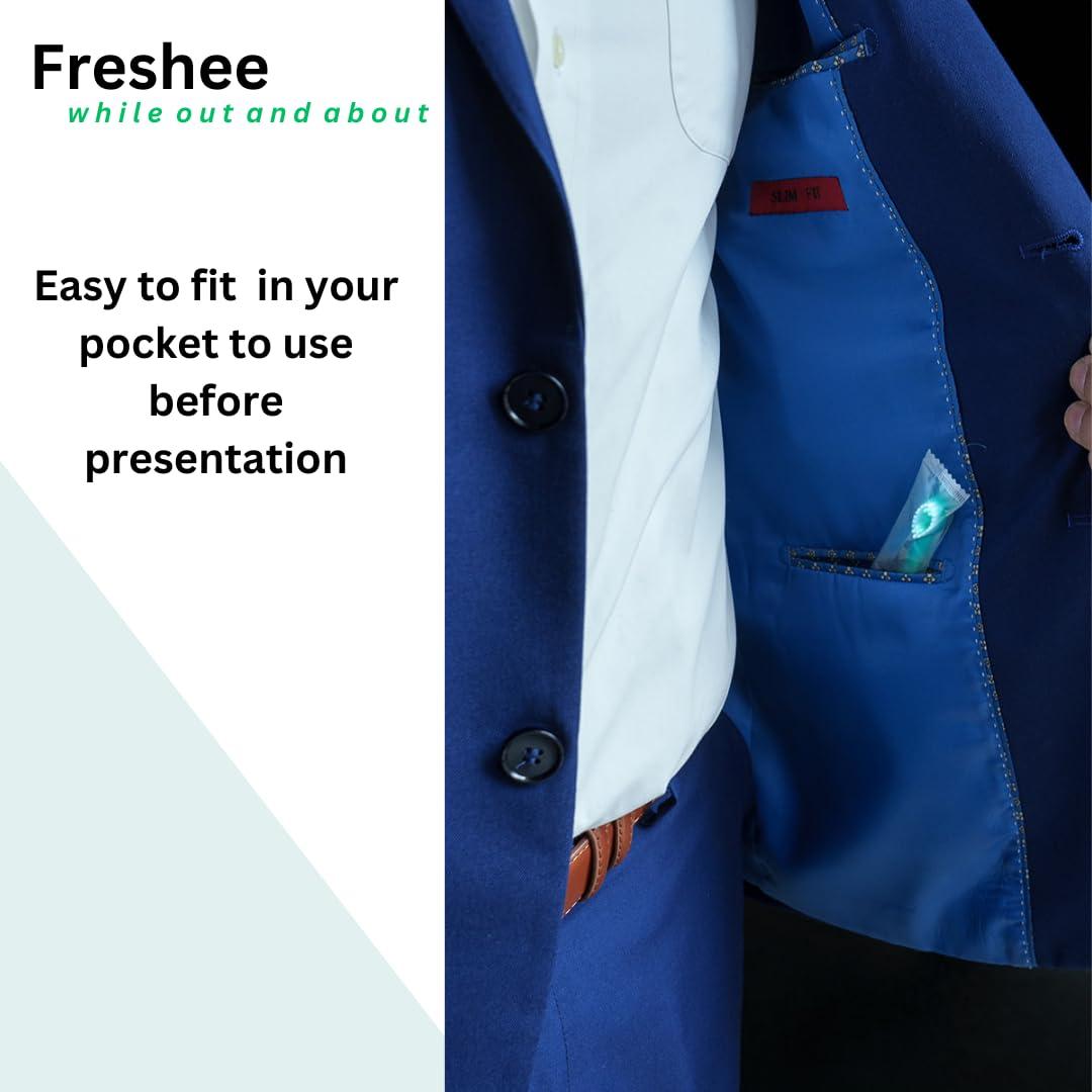 Freshee Freshee Bead - 5 in 1 Disposable Mini Toothbrush with Toothpaste + Floss + Pick + Tongue Scraper | Travel Size | Individually Wrapped | Soft | Extra Minty | Travel Set | Oral Care