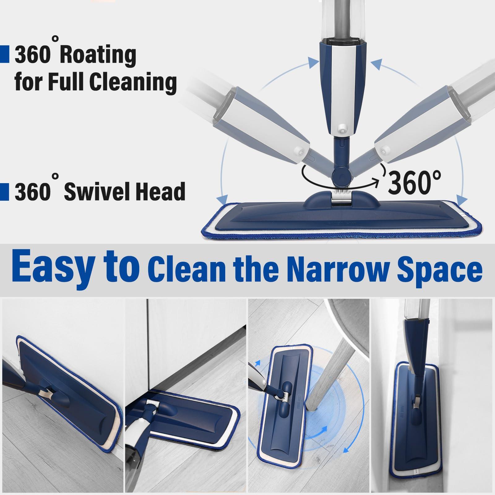 Panda Grip Mops for Floor Cleaning Wet Spray Mop with 14 oz Refillable Bottle and 3 Washable Microfiber Pads Home or Commercial Use Dry Wet Flat Mop for Hardwood Laminate Wood Ceramic