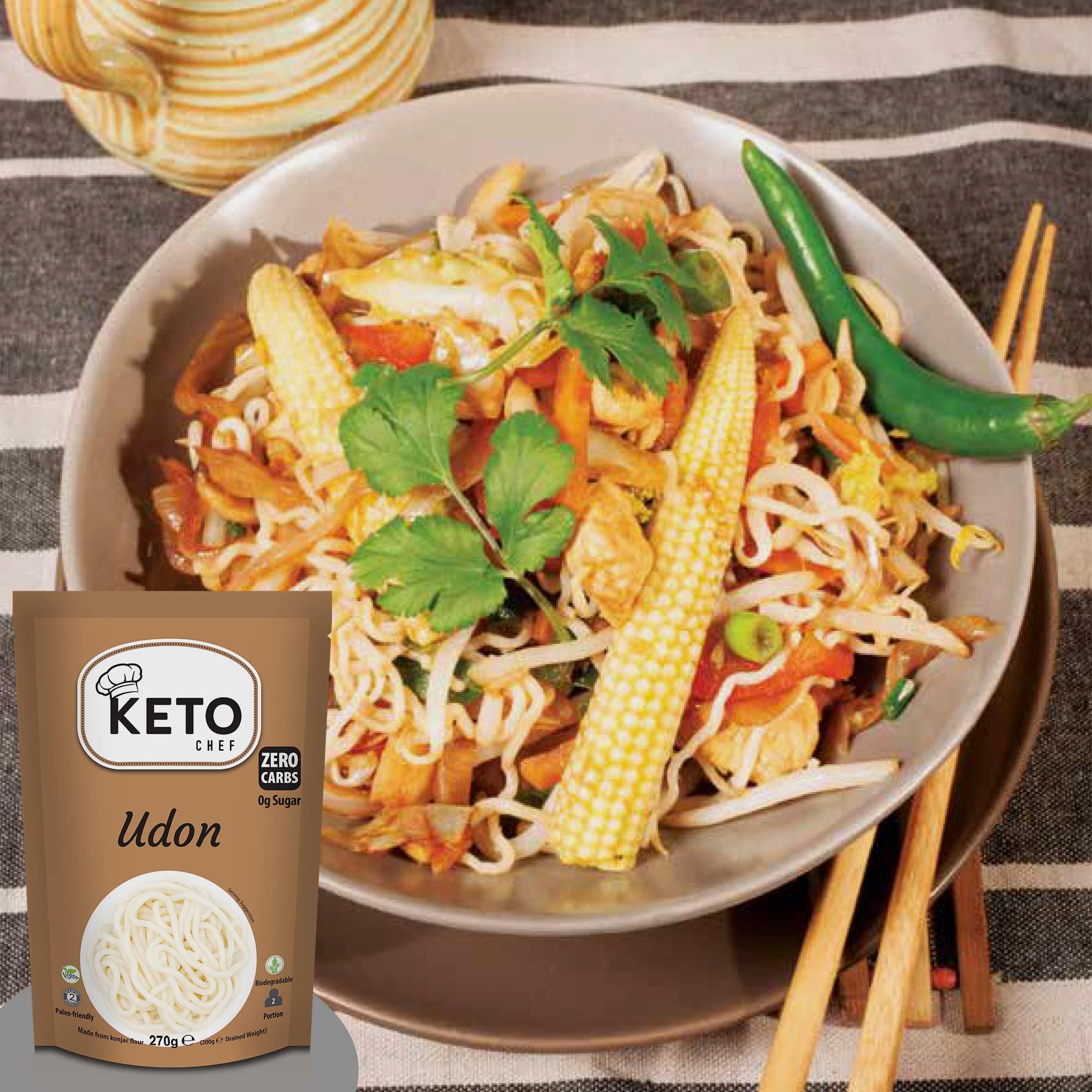 Keto Chef Keto Chef Thick Instant Udon Noodles - Konjac Vegan Noodle, Zero Fat, Sugar & Carb, Shirataki, Made from Free-from Flour, Healthy Low Calorie Food, Ready to Eat | Pack of 12 (270g)