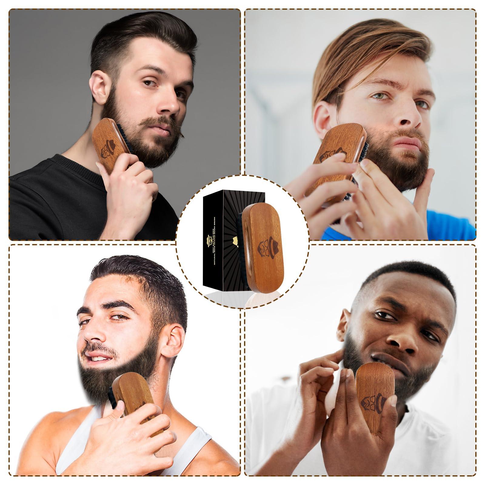 Beauntangly Beard Brush for Men, Boar Bristle Black Walnut Wood Beards and Mustaches Grooming Set Including 100% Pure Boar Bristle Beard Brush, Beard Comb, Mustache Scissors, and Travel Bag
