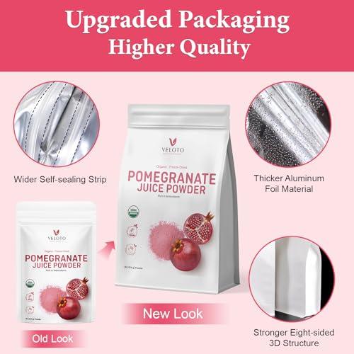 VELOTO Organic Pomegranate Juice Powder, Pure Pomegranate Powder Fruit Freeze Dried Powder, Natural Vitamin C Vegan Sweetener Superfoods for Smoothies, Yogurt & Shake, Gluten Free, Non GMO, 1 lb
