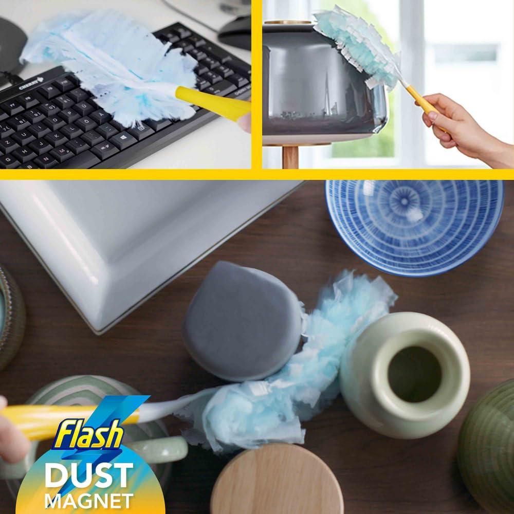 FLASH Flash Duster Dust Magnet Starter Kit, Dusters, 1 Handle + 14 Refills, Trap And Lock Away Dust, Dirt And Hair In No Time, Flash Dust Magnet Refill