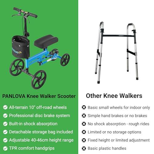 PANLOVA Adjustable Medical Folding Steerable Leg Knee Walker Scooter with Front bag-9251B