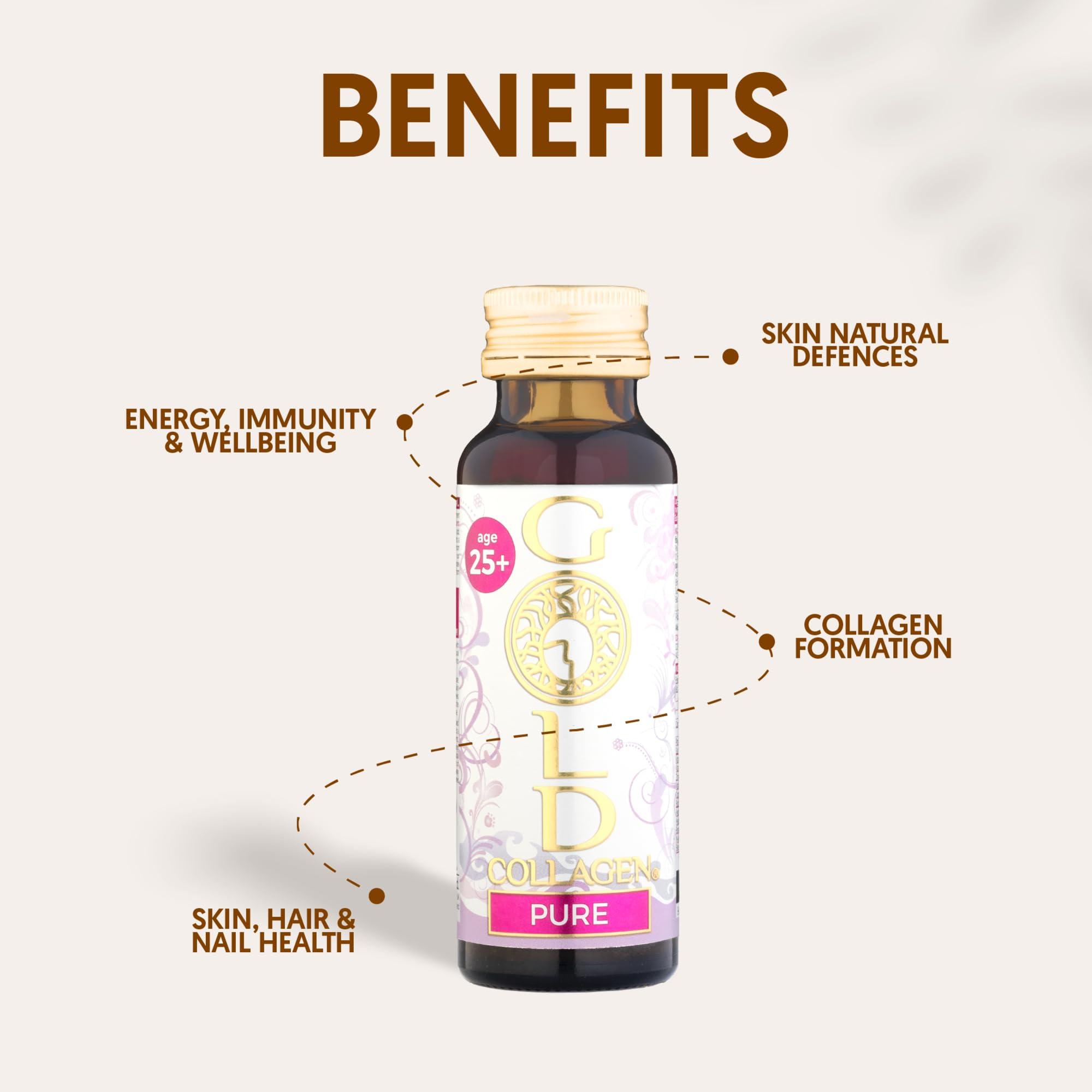 GOLD COLLAGEN GOLD COLLAGEN Pure - Collagen Supplements for Women & Men Biotin Hair Growth, Skin & Nail, Anti Wrinkle Immune System Booster Marine Collagen and Hyaluronic Acid, Vitamin C B6 and Zinc 3 Pack 10x50 ml