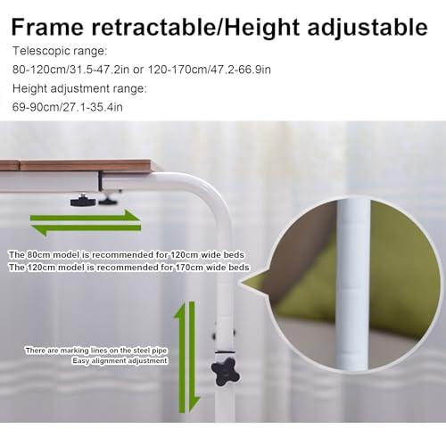 FreshCart Basics Adjustable Overbed Table with Wheels Rolling Bed Table for King Size Bed Frame Mobile Desk with Adjustable Height and Length for Home Use
