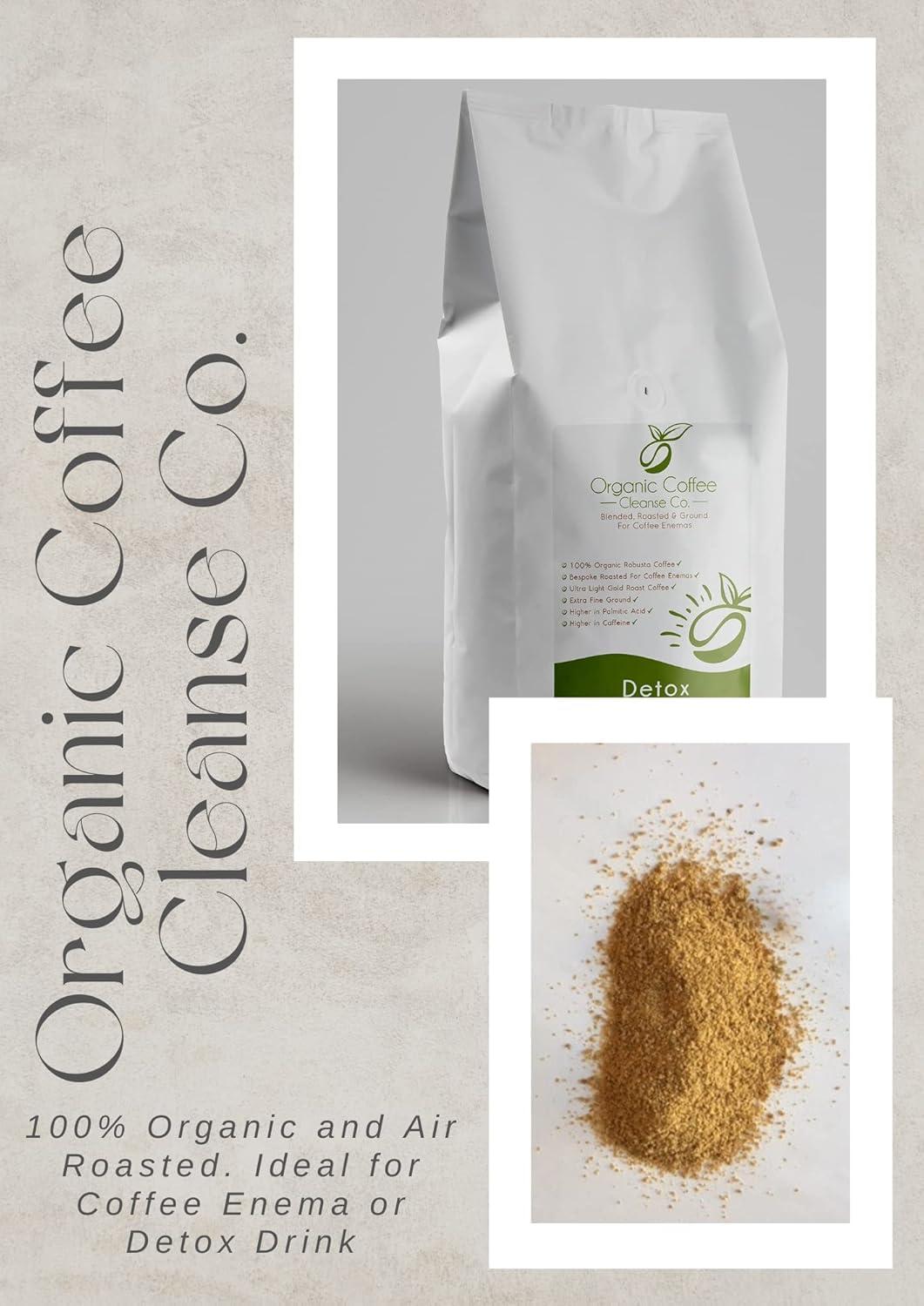 Organic Coffee Cleanse Co. Ground Enema Coffee 2kg - 2 x 1kg Bundle - For Coffee Enemas - Organic Coffee Cleanse Co - 100% Robusta & 100% Organic - Ultra Light Gold Roast - Fine Grind