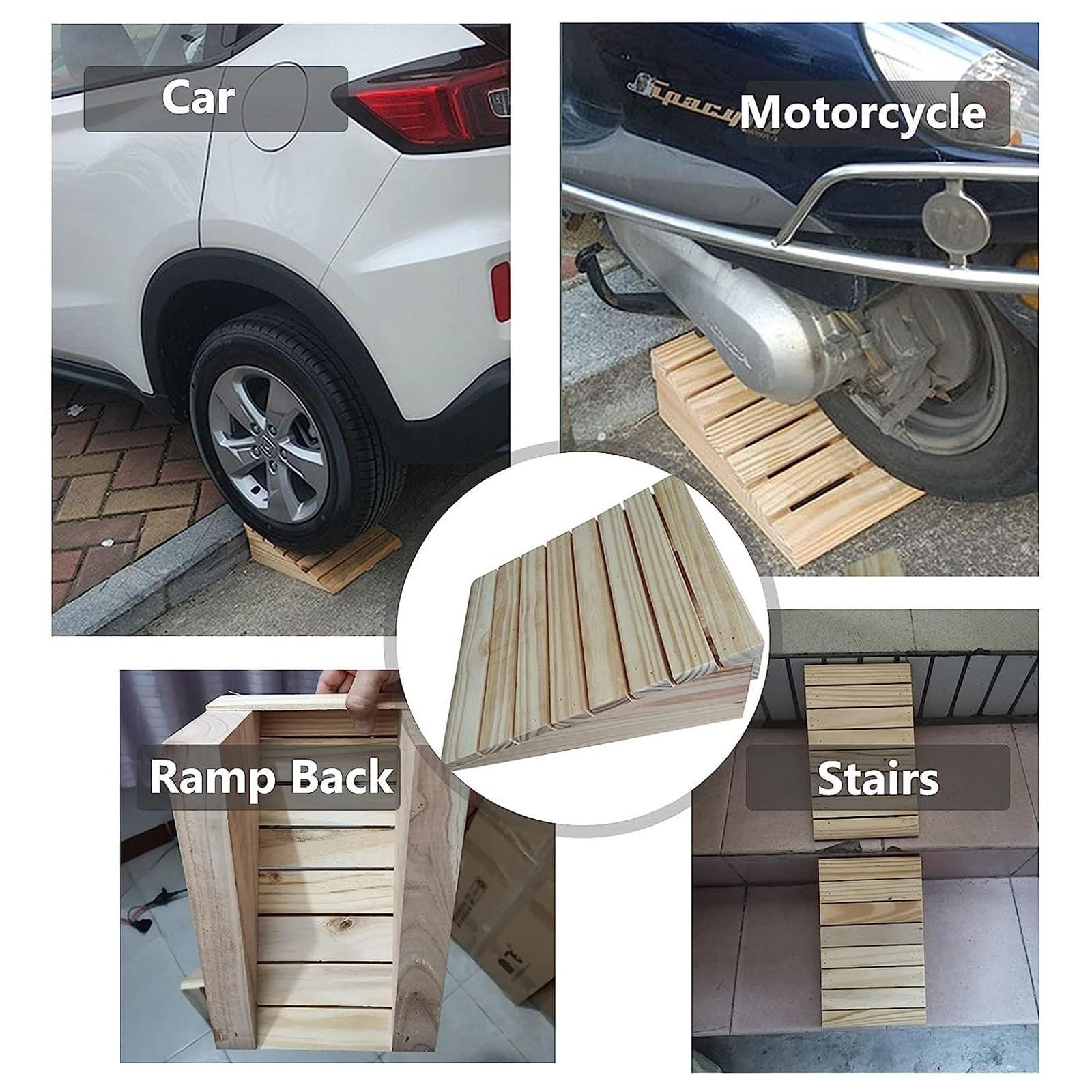 FreshCart Basics Solid Wood Curb Ramps - 7-15 cm Rise Portable Non-Slip Threshold Ramps For Garage, Patio Door Shed, Loading Dock - Driveway Wheelchair Sidewalk Accessory