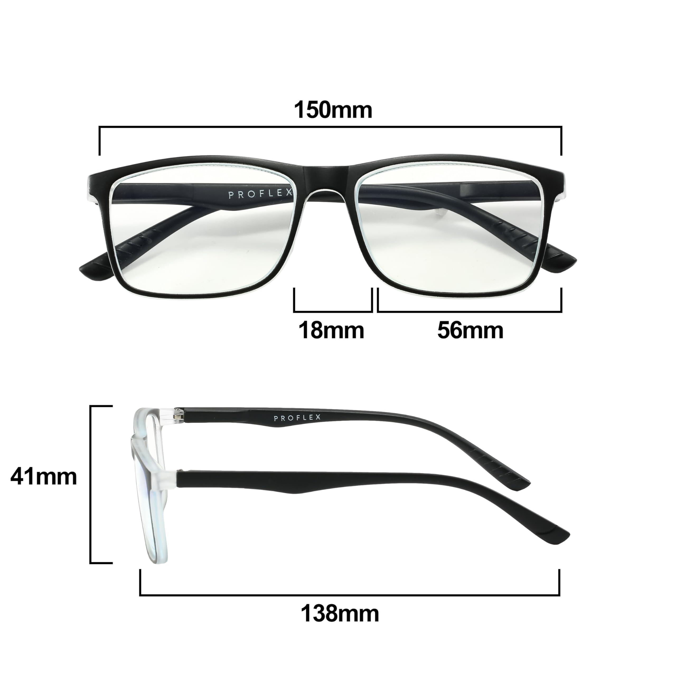 PROFLEX PROFLEX Fusion Blue Light Blocking Reading Glasses Robust Frames Spring Hinges Matte Finish Impact and Scratch Resistant Unisex (BLKWHT, 2.5)