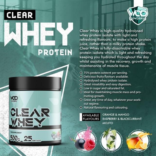 WOD Powders Clear Whey Isolate Protein Powder Refreshing Protein Shake | Low Lactose, Easy Digesting & High in Protein | Ideal for Workout Recovery 500g, 25 Servings - Mojito Flavour