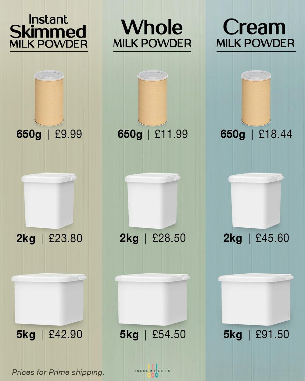 Ingredients Bar Whole Milk Powder 5kg | 100% Pure, No Additives or Emulsifiers | Full Cream Fat (26%) Powdered Dried Milk | UK Product