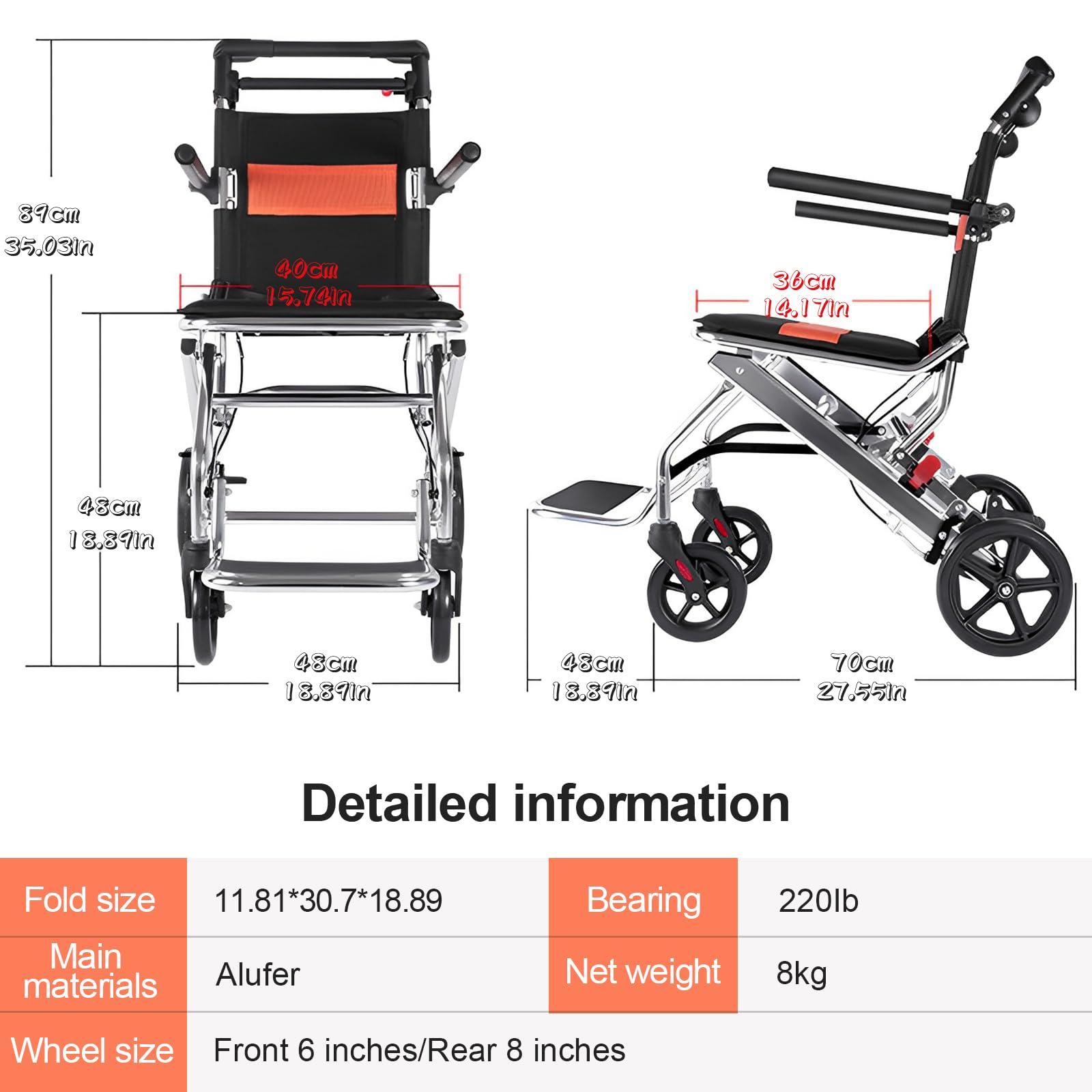 FreshCart Basics Lightweight Wheelchair, Portable Foldable Wheelchairs, Hand Brake Aluminum Alloy Ultra Lightweight Travel Wheelchair, for Adults Children