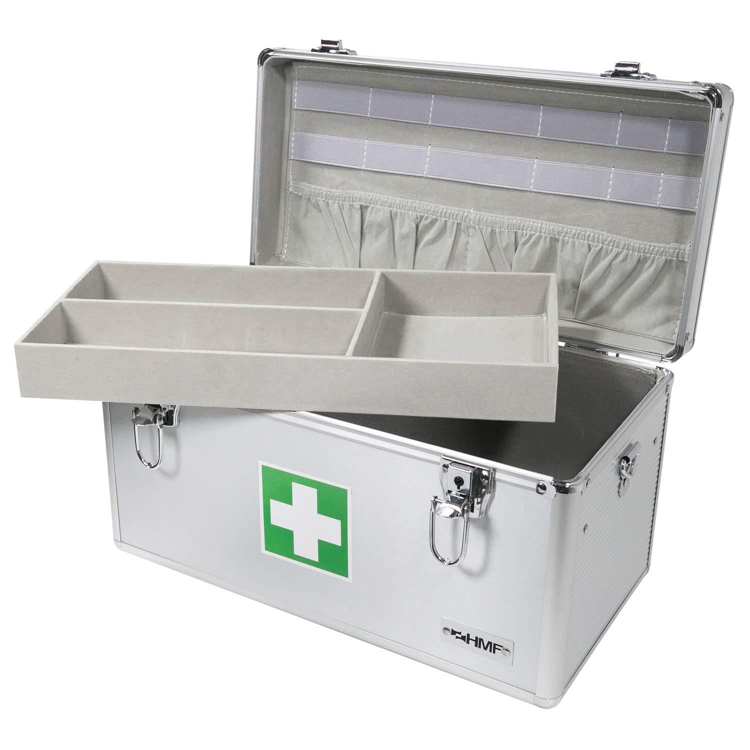 HMF HMF 14701-09 First Aid Box, Medical Box, Carrying Handle, Carry Strap, Aluminium, 40 x 22,5 x 20,5 cm
