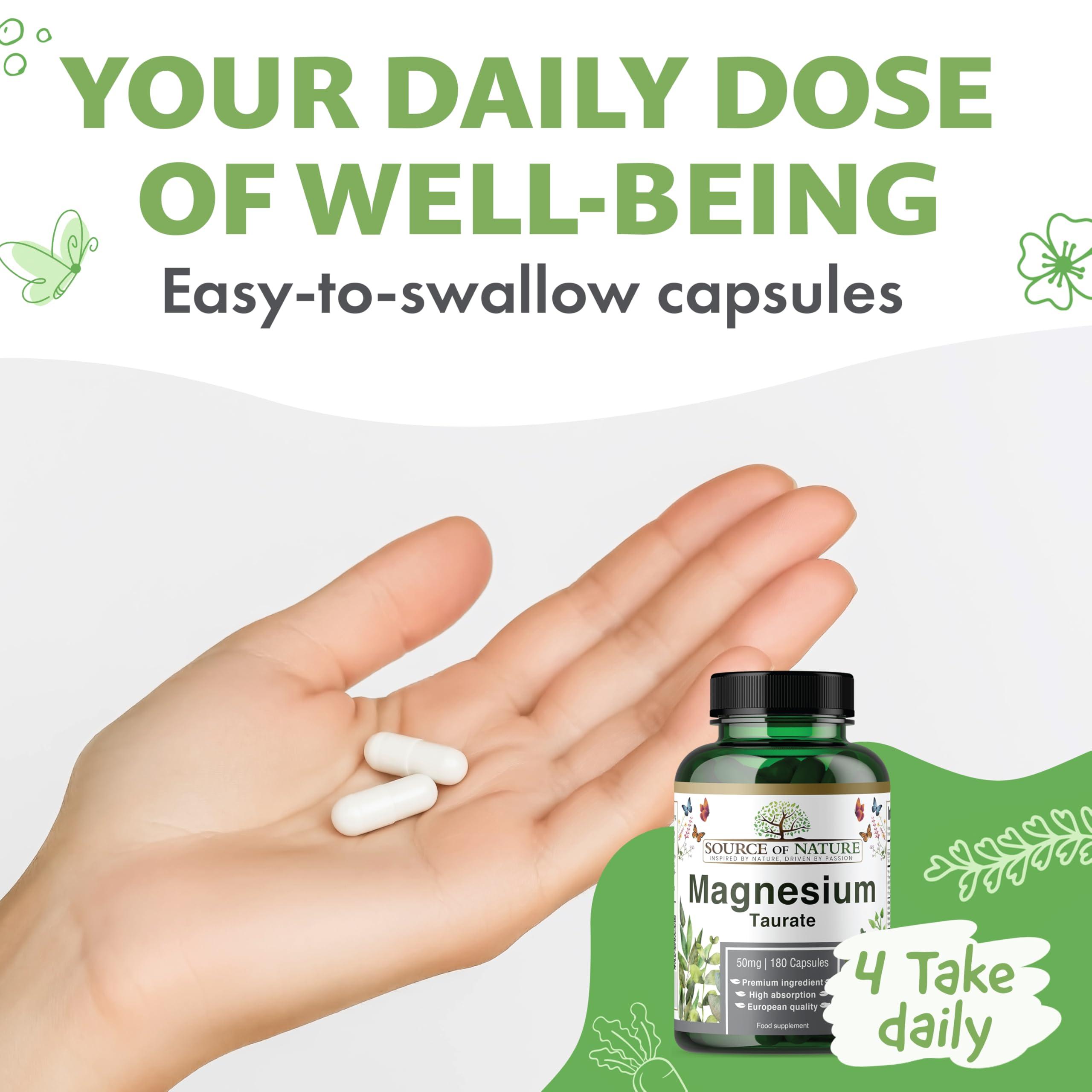 Source of Nature Source of Nature | Magnesium Taurate 625mg | 180 Capsules | 45-Day Supply | 50mg Elemental | High Bioavailability | Easy on The Stomach | Laboratory Tested