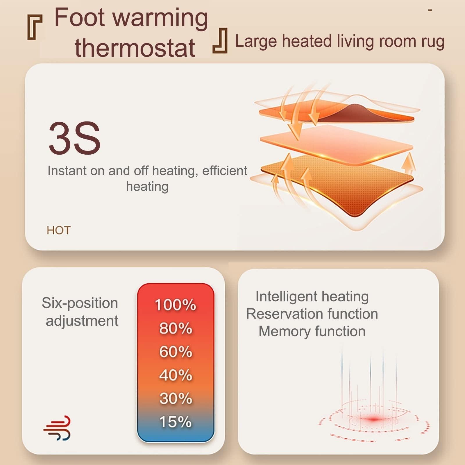 QCLUEU QCLUEU Carbon Crystal Floor Heating Pad, Electric Feet Heater Mat Adjustable Temperature Quick Heated Foot Warmers, For Office, Home, Electric Heated Carpet (Size : 140x200cm(65.1x78.8in))