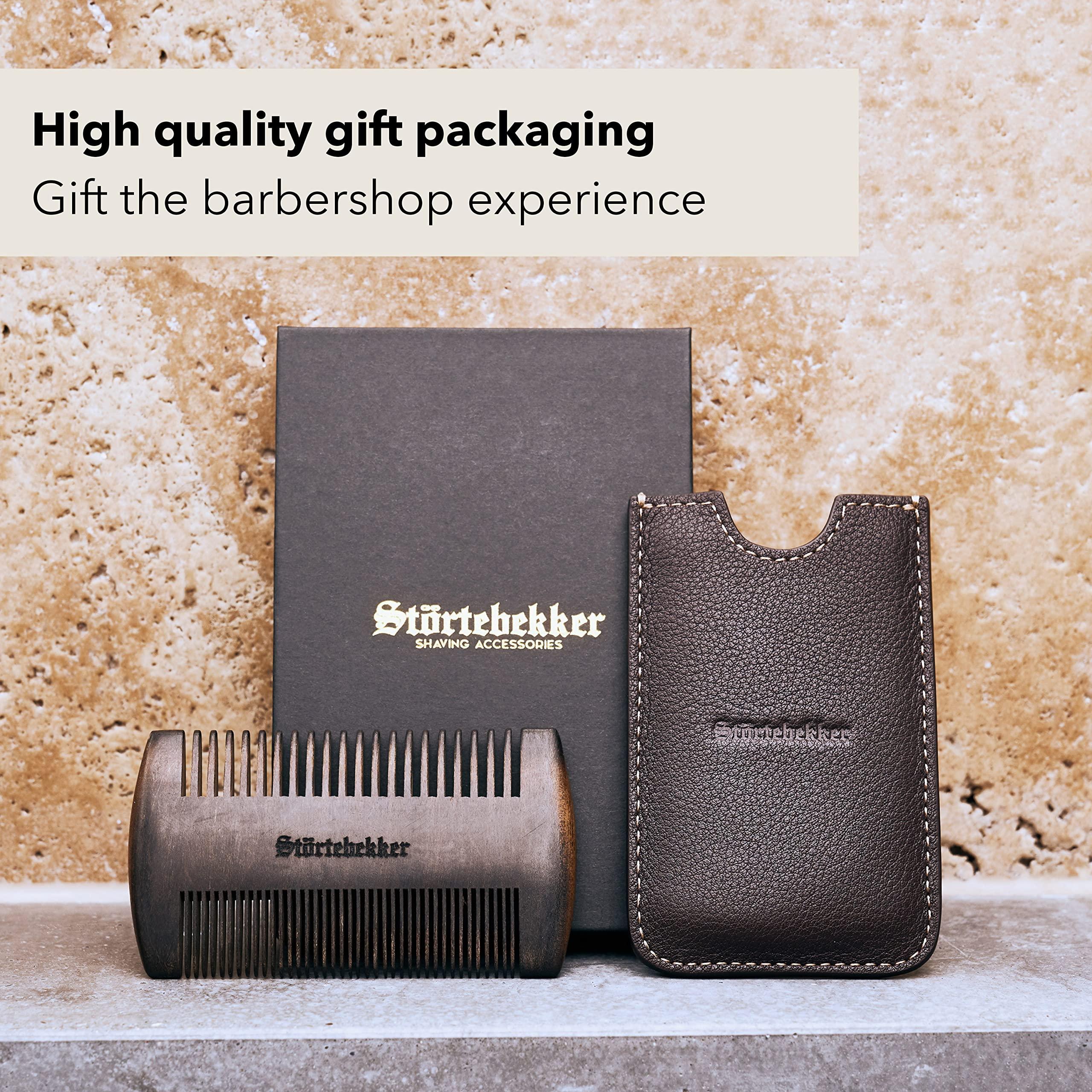 Strtebekker Shaving Accessories Strtebekker Premium Wooden Beard Comb with Handmade Leather Case Brings Any Beard in Shape thanks to Teeth on Both Sides