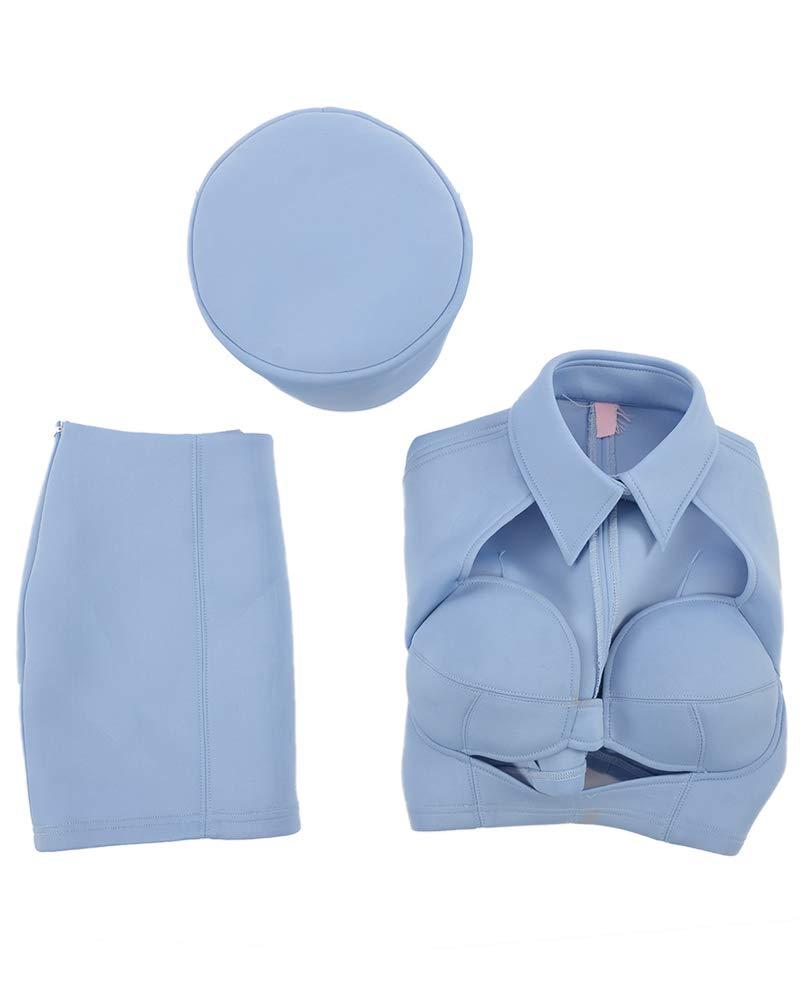 Cosplay.fm Cosplay.fm Women's Flight Attendant Stewardess Air Hostess Costume Uniform for Retro Party - Blue - XL