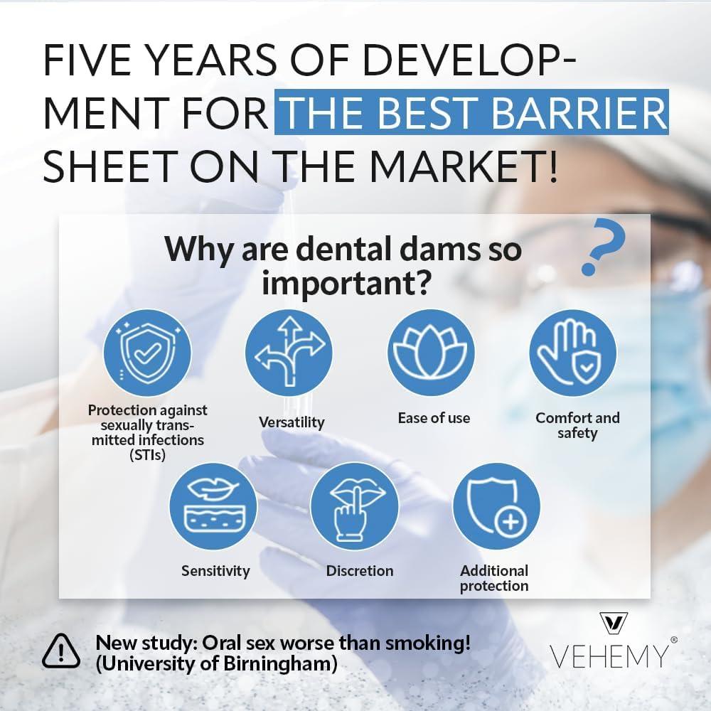 Vehemy Vehemy Dental Dams 3-Pack, Latex-Free Oral Dams, Hypoallergenic Oral Barrier, Free of Flavors and Toxic Materials, Lightweight for Optimal Sensation, Designed for Your Safety (3)