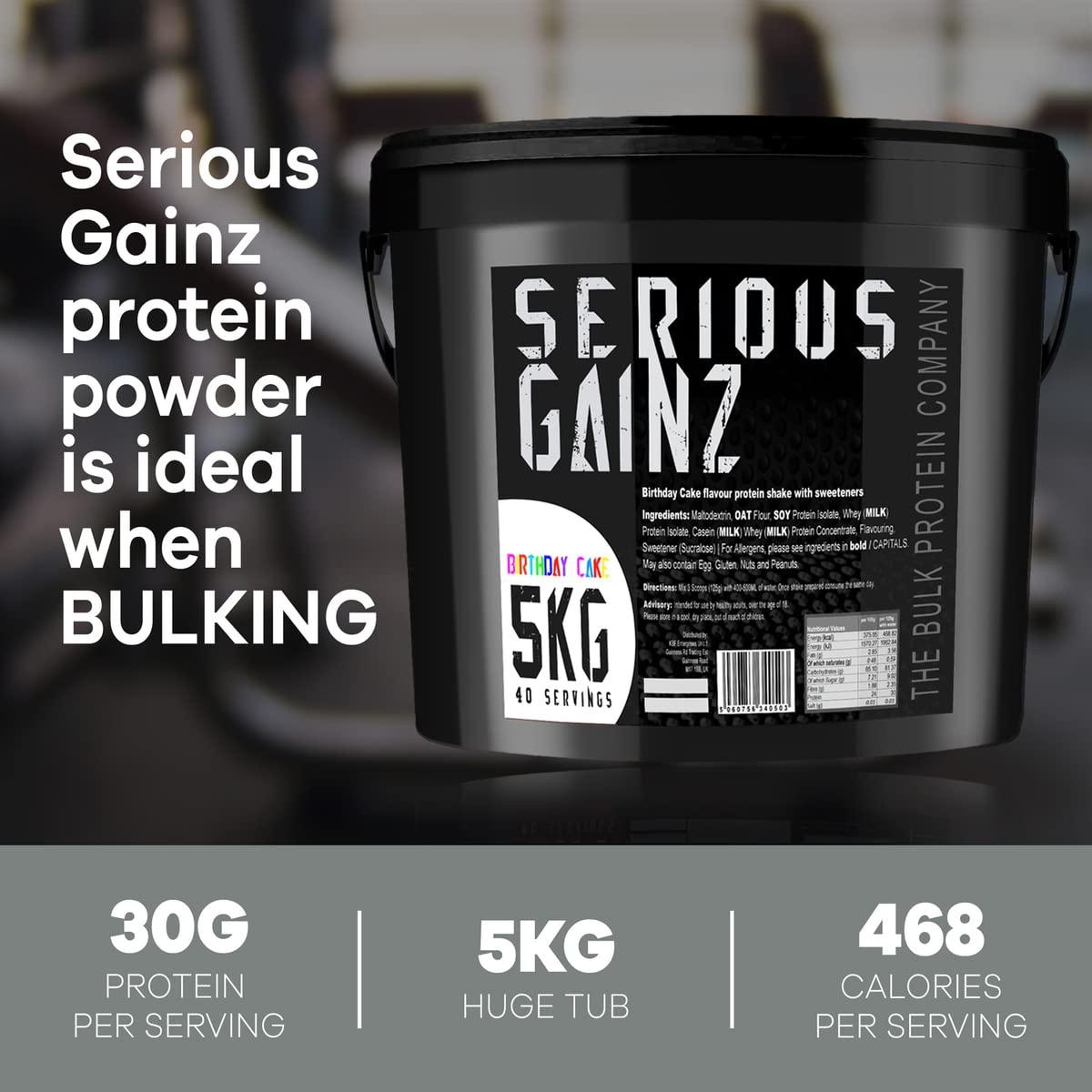 The Bulk Protein Company The Bulk Protein Company, SERIOUS Gainz - Whey Protein Powder - Weight Gain, Mass Gainer - 30g Protein Powders (Birthday Cake, 5kg)