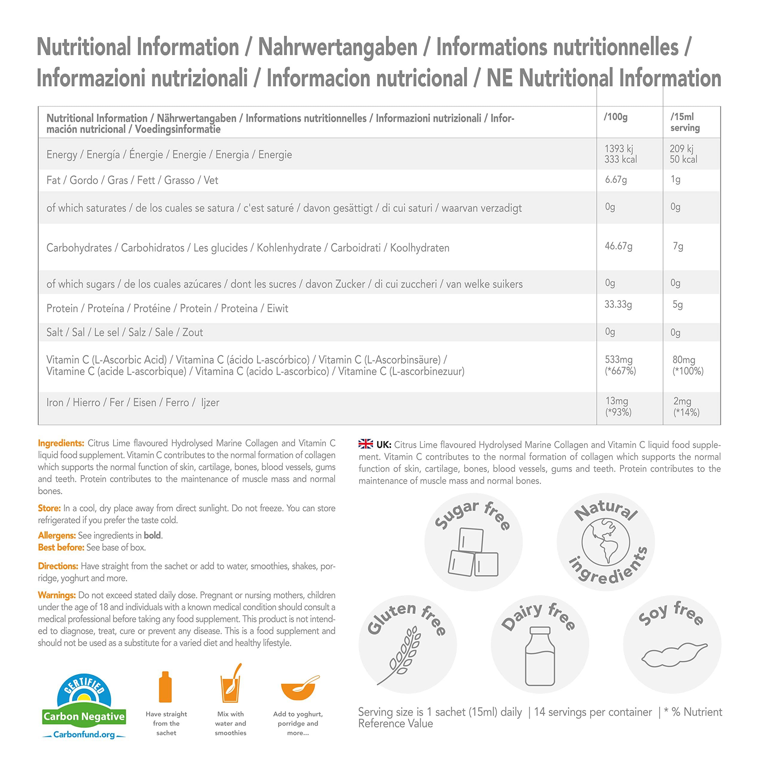 Zooki Zooki Marine Collagen Liquid Sachets 5,000mg Great Taste, Sugar Free High Strength Marine Collagen Supplements for Women & Men Skin, Joints & Hair (Mango Peach Flavour, 14 Servings)