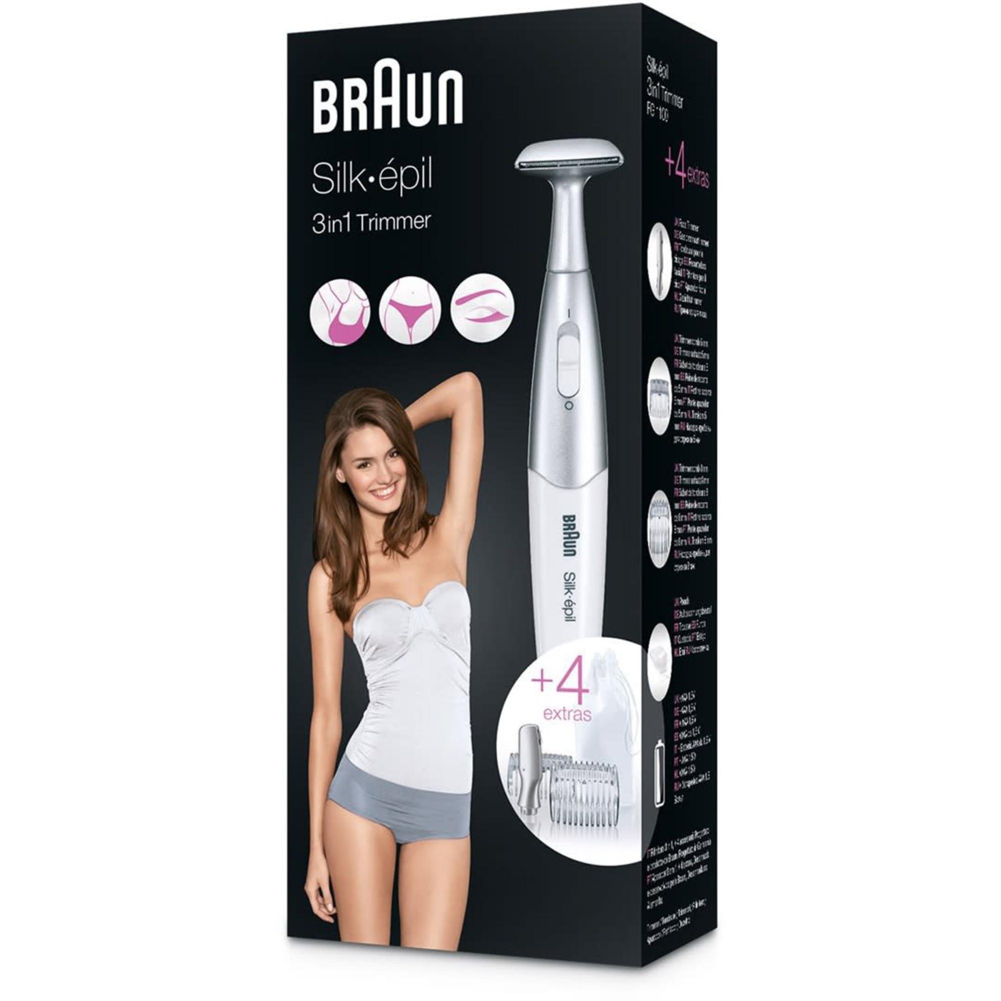 Braun Braun Silk-pil Bikini Styler, 3-in-1 Precision Bikini Trimmer with Precision Head, Bikini Shaping Head & 2 Trimming Combs, FG1100, White