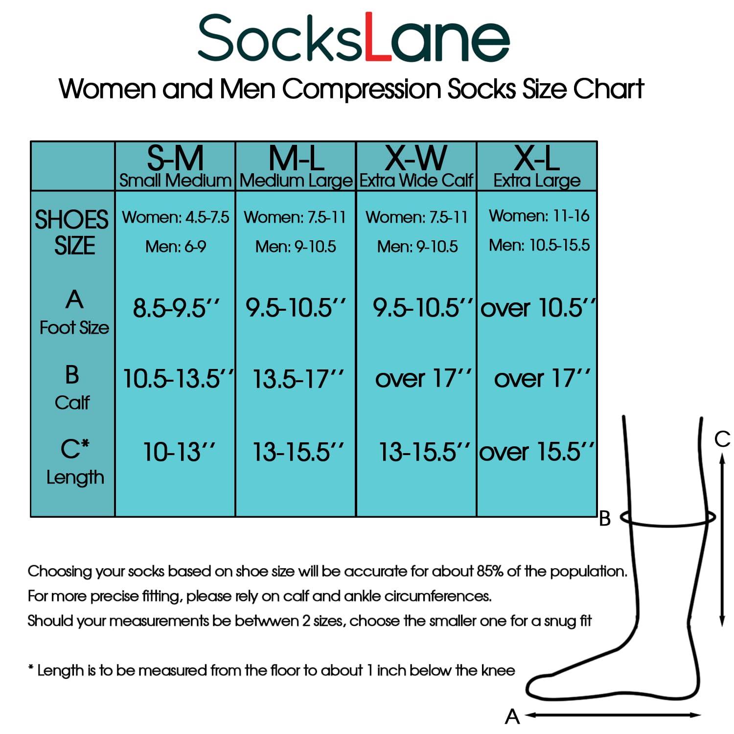 SocksLane SocksLane Cotton Compression Socks for Women & Men. 15-20 mmHg Support Knee-High (Solid White, Medium-Large)