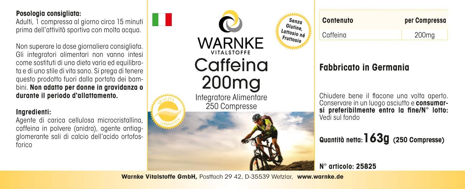 WARNKE VITALSTOFFE Caffeine 200mg - highly dosed - vegan - 250 tablets | Warnke Vitalstoffe - German pharmacy quality