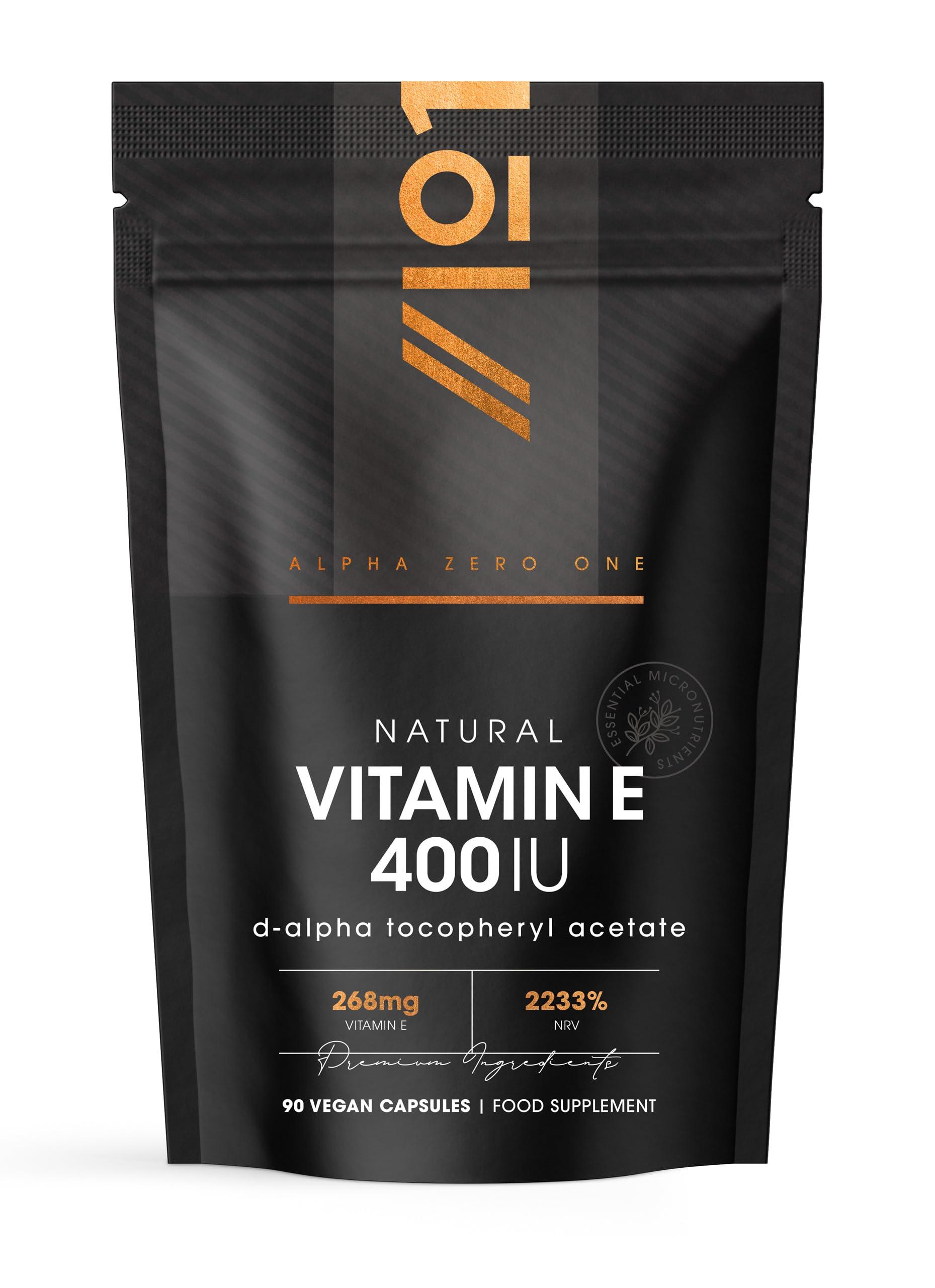 ALPHA01 Vitamin E 400IU D-Alpha Tocopherol 100% Natural Vitamin E 90 Vegan Capsules Highly Absorbable 3 Month Supply Protects Cells from Oxidative Stress by Alpha01