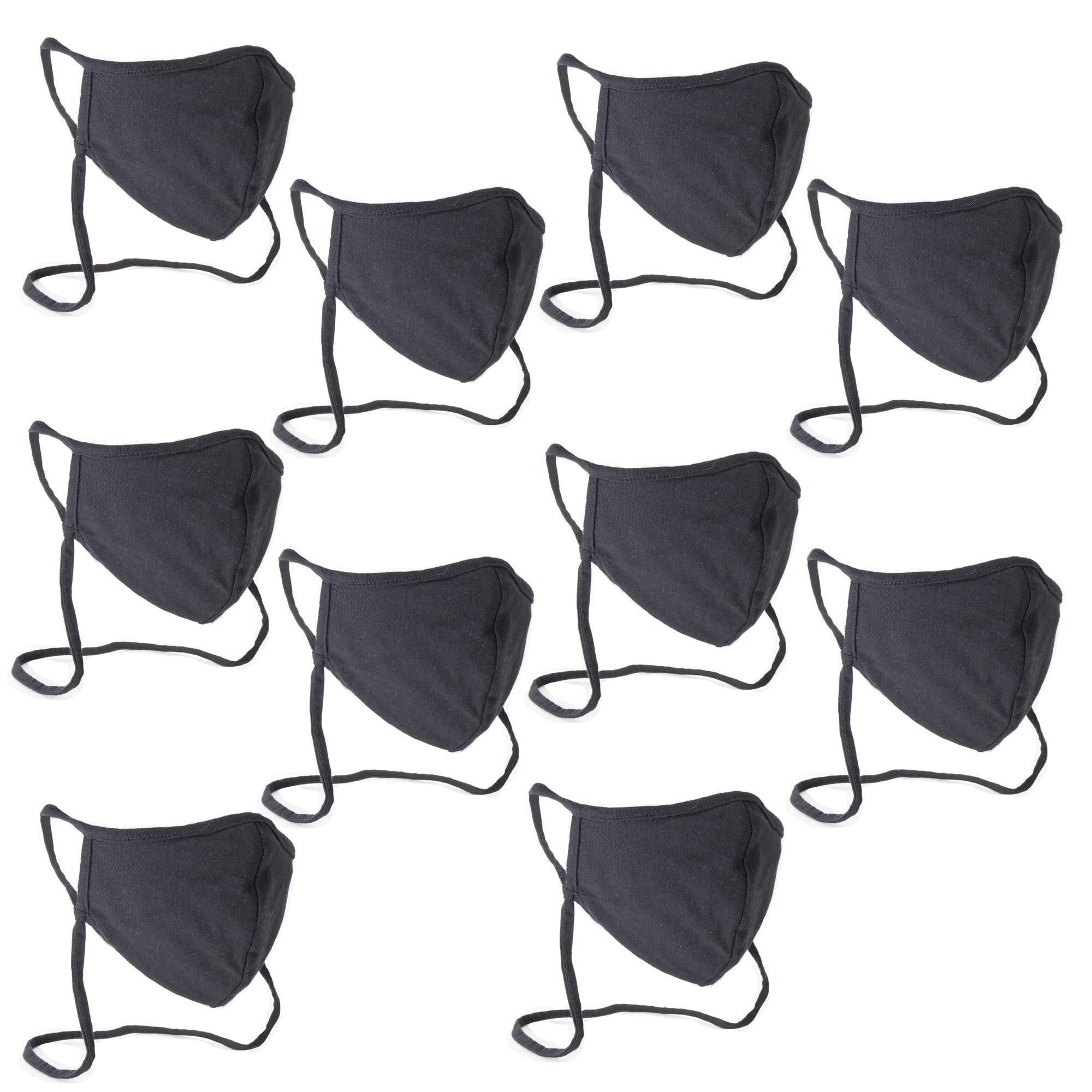 Buttonsmith Buttonsmith Black Adult XL Cotton Adjustable Face Mask with Built-in Lanyard - Quantity 1 - Two Layer Soft T-Shirt Material - Washable - Made in The USA