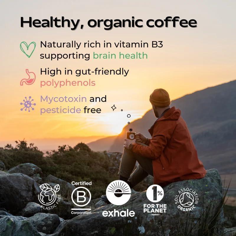EXHALE EXHALE Organic Ground Coffee 225G PACK - Mycotoxin Free & Suitable for Bulletproof Coffee. Single Origin and 100% Arabica Beans. For Cafetiere, Filter or AeroPress - Dark Roast