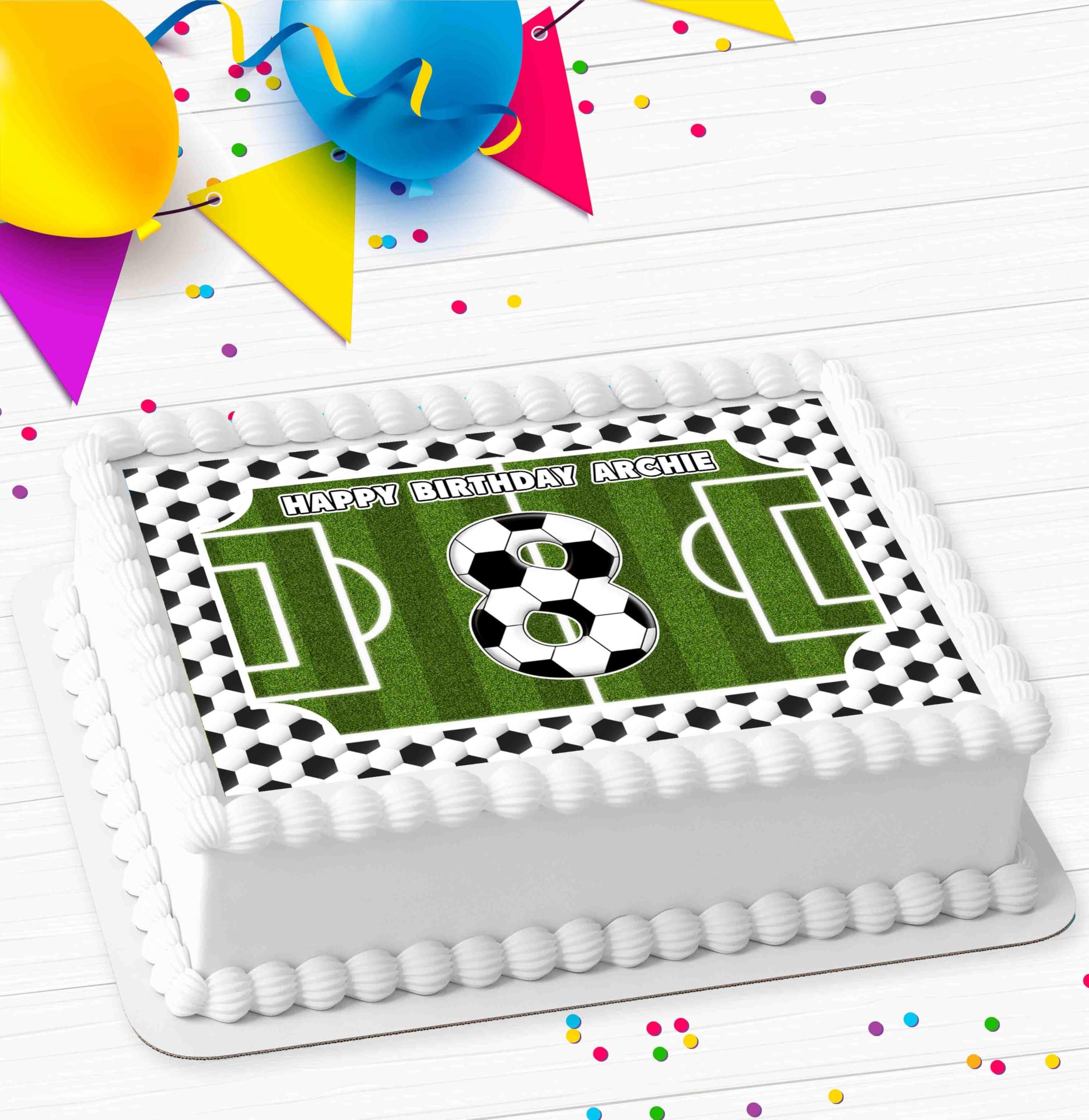 Cannellio Cakes FOOTBALL RECTANGLE BIRTHDAY PERSONALISED ICING EDIBLE LARGE CAKE TOPPER DECORATION RF-1208 - A4