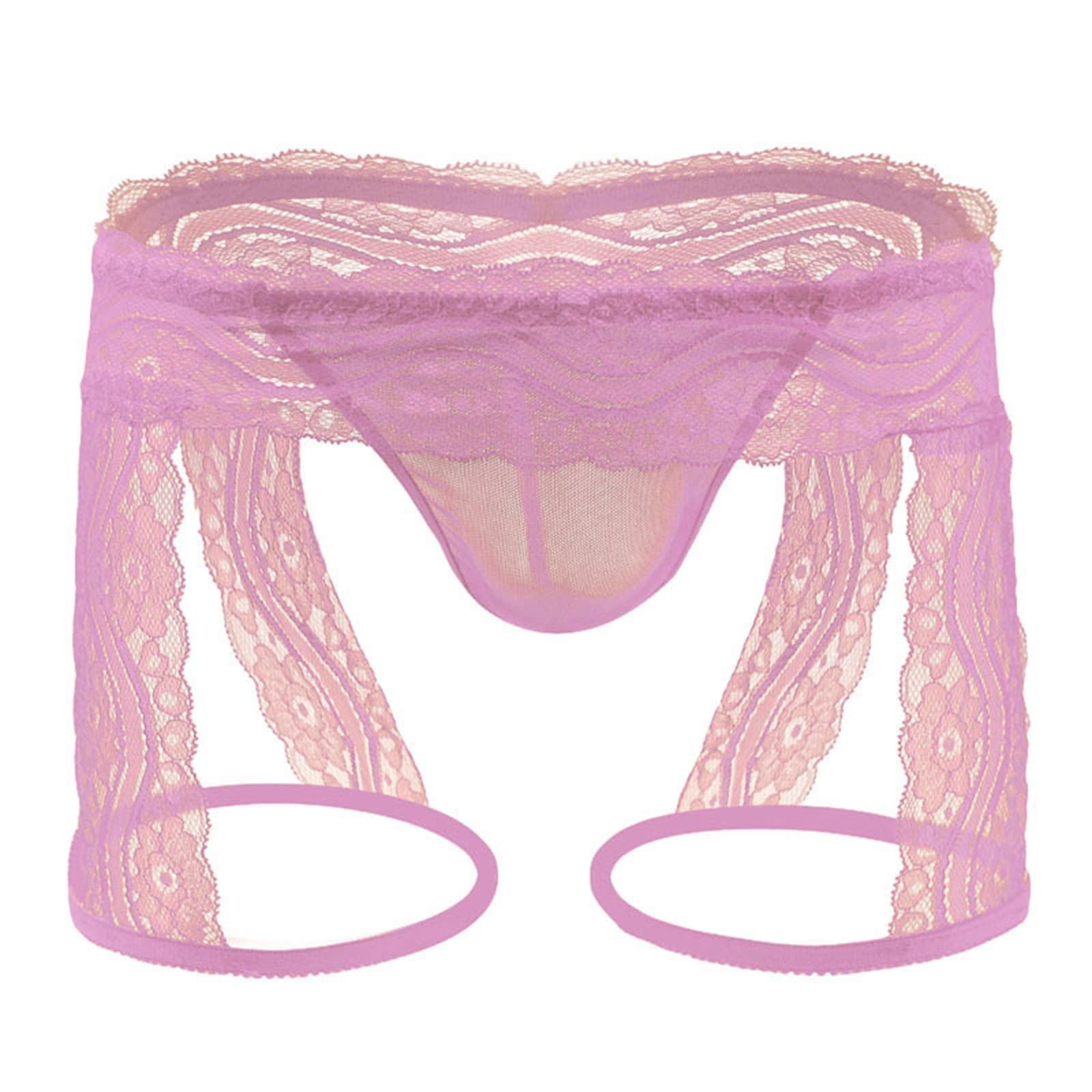 GADXE Adult Lingerie Panties Lace Thongs Underwear with Garter Sexy Lingerie Striptease Outfit (Pink, XL)