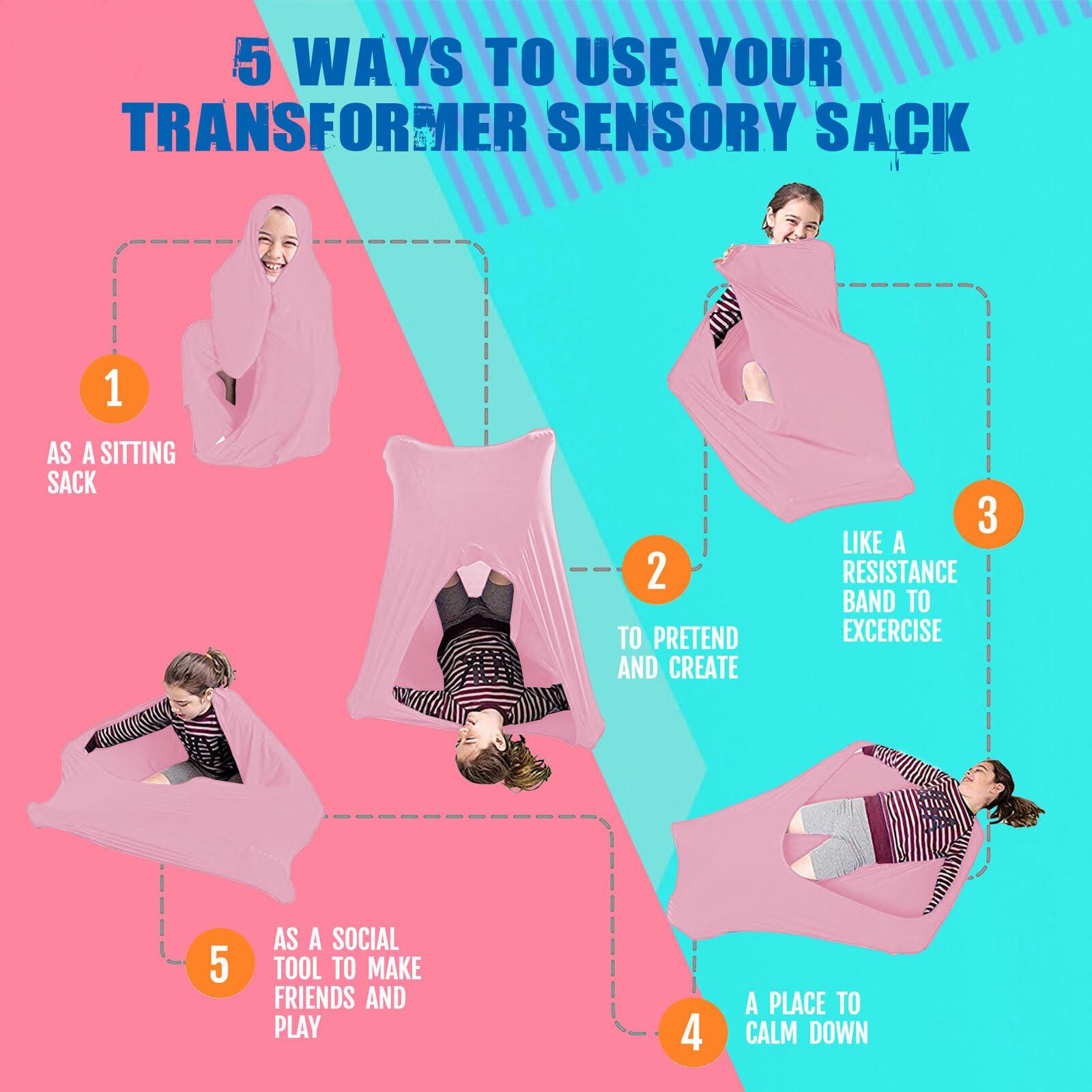 SZSMART SZSMART Sensory Body Sock for Adult, 65\"x29\" Full-Body Wrap Stretchy Body Sox to Relieve Stress for Adult with Autism, Anxiet (Pink, XL/163-191cm)