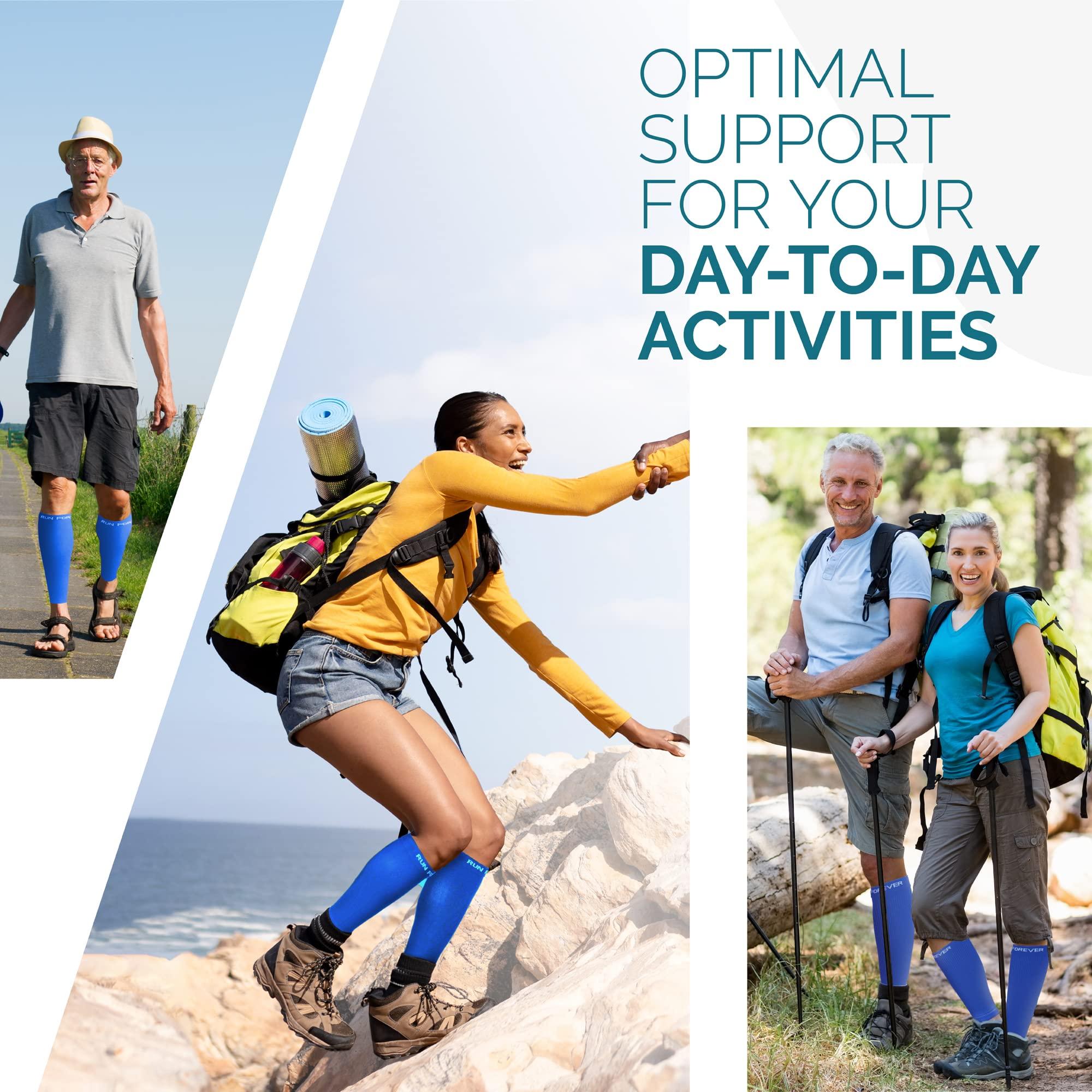 Run Forever Run Forever Sports Calf Compression Sleeves - Leg Compression Socks for Shin Splint, Varicose Vein & Calf Pain Relief (Blue, Medium)