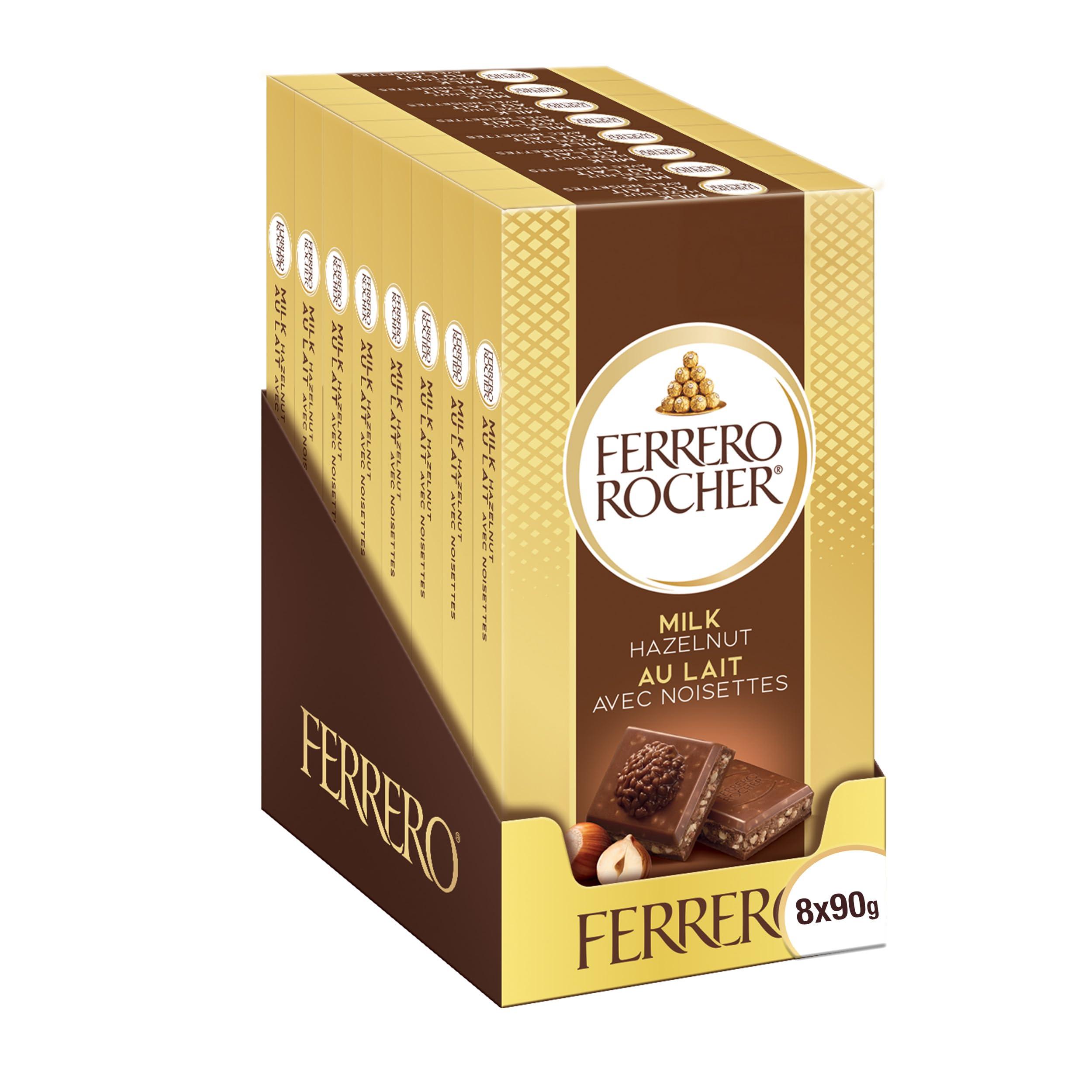 Ferrero Rocher FERRERO ROCHER Premium Chocolate Bar, Milk Chocolate and Hazelnut Bar, 8 bars, 720 g