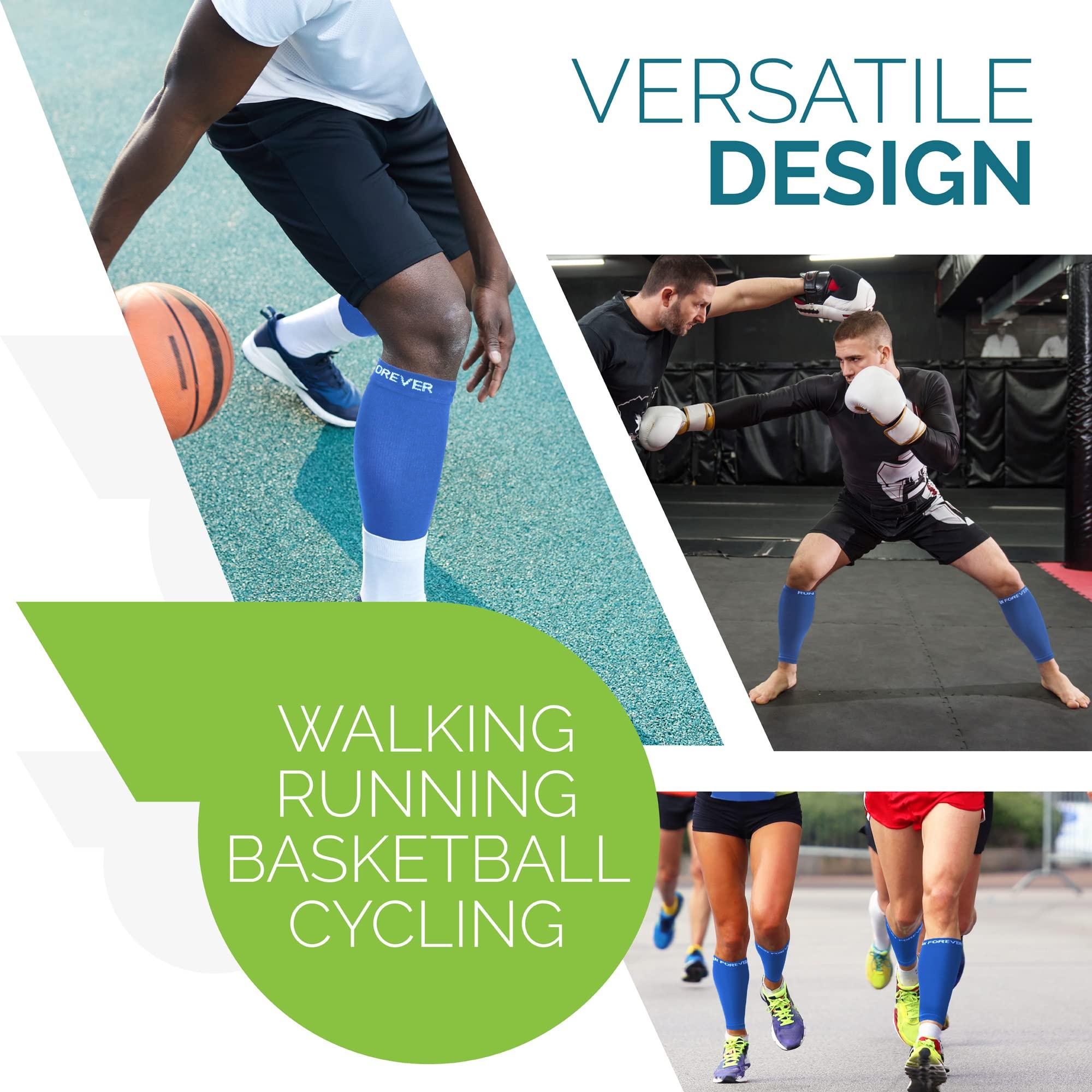 Run Forever Run Forever Sports Calf Compression Sleeves - Leg Compression Socks for Shin Splint, Varicose Vein & Calf Pain Relief (Blue, Medium)