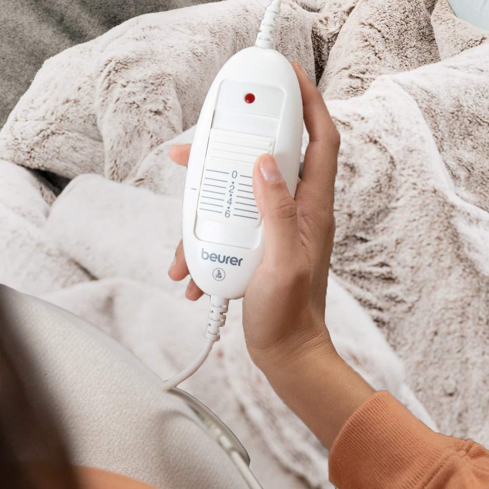 Beurer Beurer HD 75 Nordic Electric Blanket, Cuddly Heat Blanket in Fur Look, 6 Temperature Levels, Machine Washable, with Automatic Shut-Off, Beige/Brown, 180 x 130 cm