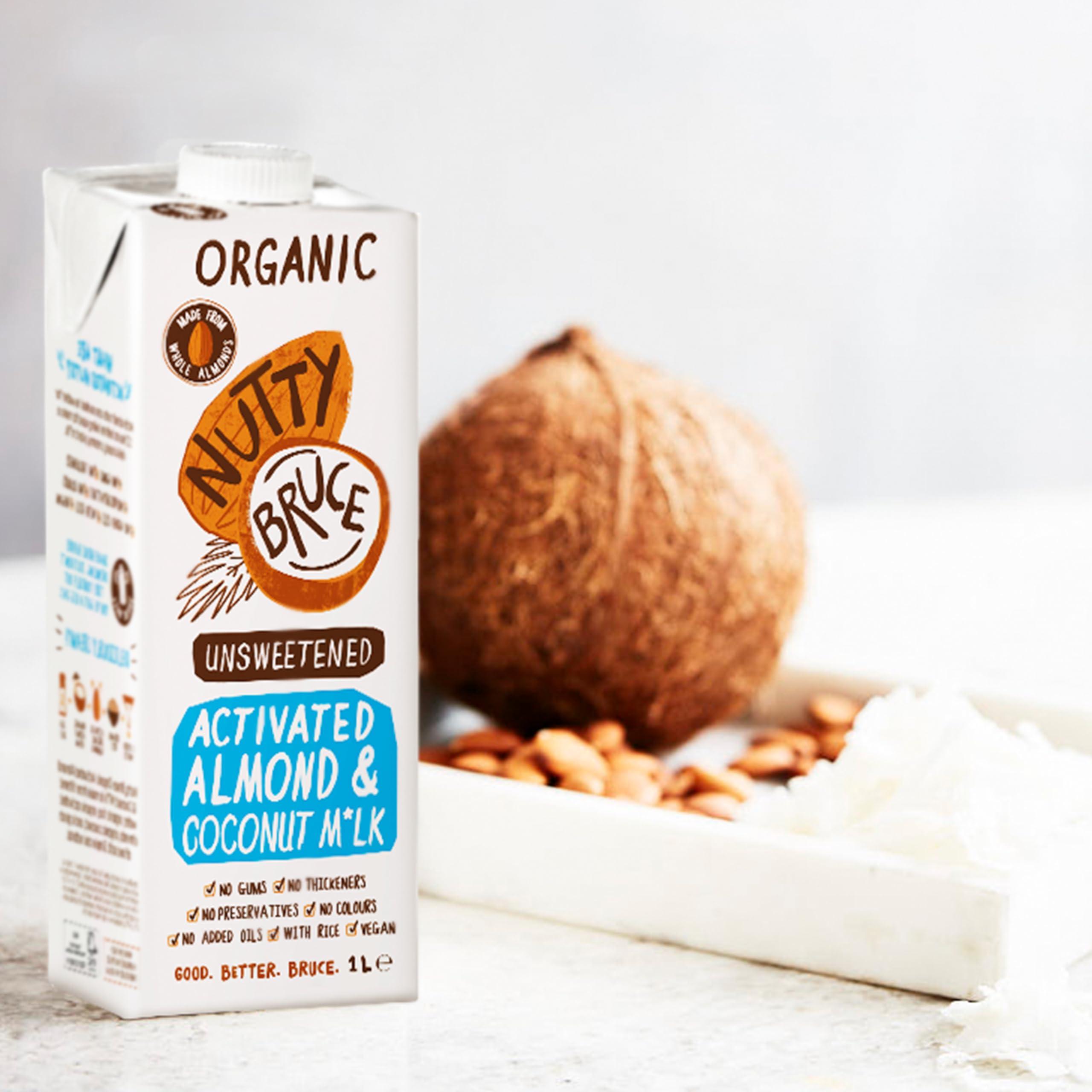 Nutty Bruce Nutty Bruce - Unsweetened Activated Almond & Coconut Milk - Certified Organic & Vegan Alternative Milk, No Preservatives or Added Oils, Lactose Free, Dairy Free, Soy Free - 6 pack x 1L