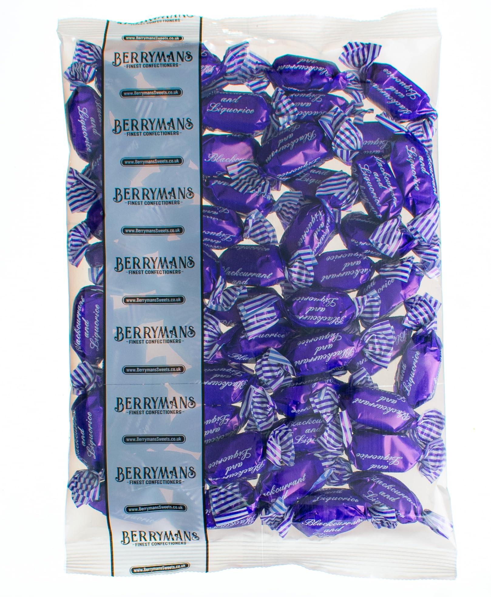 Berrymans Blackcurrant & Liquorice Sweets - 1 Kilo Bulk Bag - 1KG - Assorted Sweet Pick and Mix for Parties, Gifts, and Sharing.