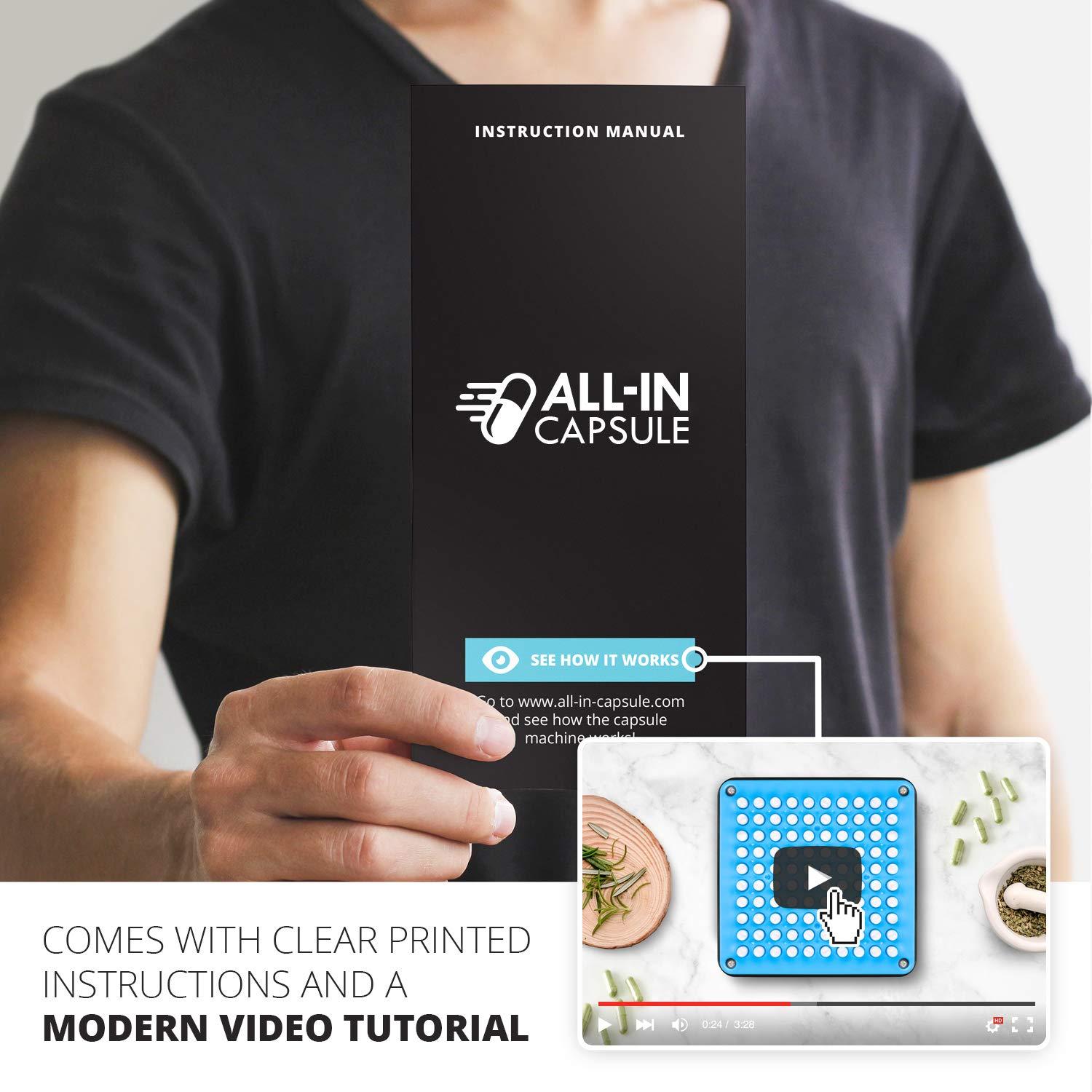 ALL-IN Capsule ALL-IN Capsule Filling Machine for Size 000 - Make Your Own Capsules Now Easier and Faster - Use with Empty Gelatin or Vegetarian Caps - Clear Illustrated Instructions with Video