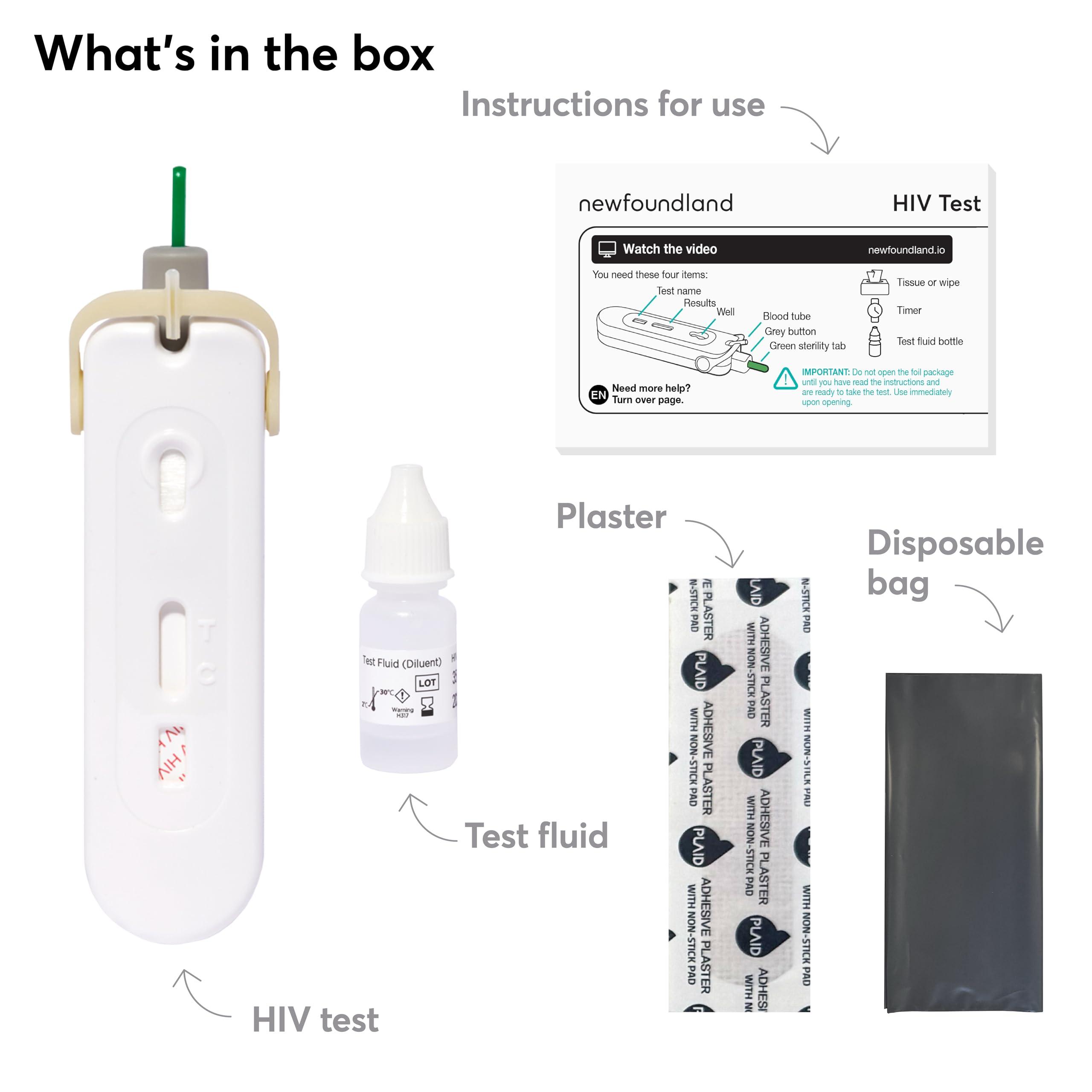 Newfoundland Newfoundland HIV Test Kit - 1 Test - HIV Positive Detection - 99% Accurate Home Test for Viral Load Levels - CE Certified - Blood Test Kit for HIV-1, HIV-2 Immunodeficiency - Detect Early HIV Signs