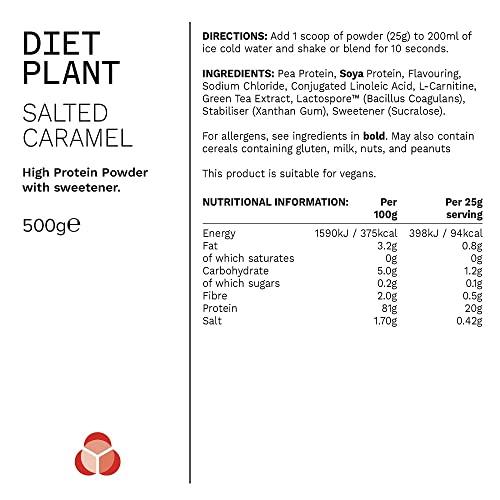 PhD Nutrition PhD Nutrition Diet Plant, Vegan Protein Powder Plant Based, Salted Caramel, High Plant Protein, 20 Servings Per 500g Bag