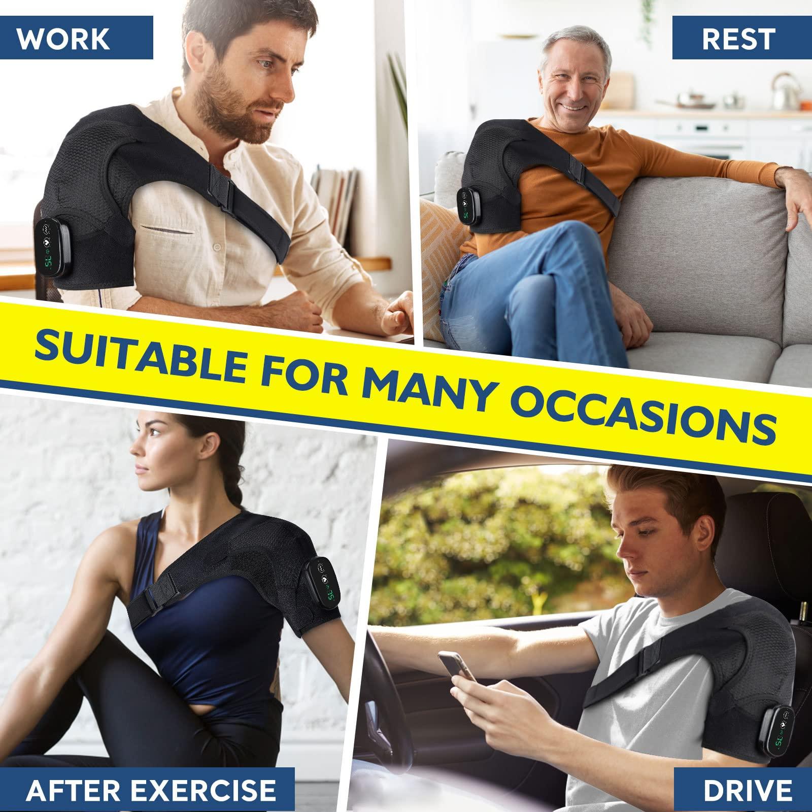 AFDEAL AFDEAL Heated Shoulder Wrap Brace Support with Vibration, Heating Electric Shoulder Wrap with Massage, 3 Modes Cordless Shoulder Pad for Men and Women, Fits for Left or Right Shoulder, Black