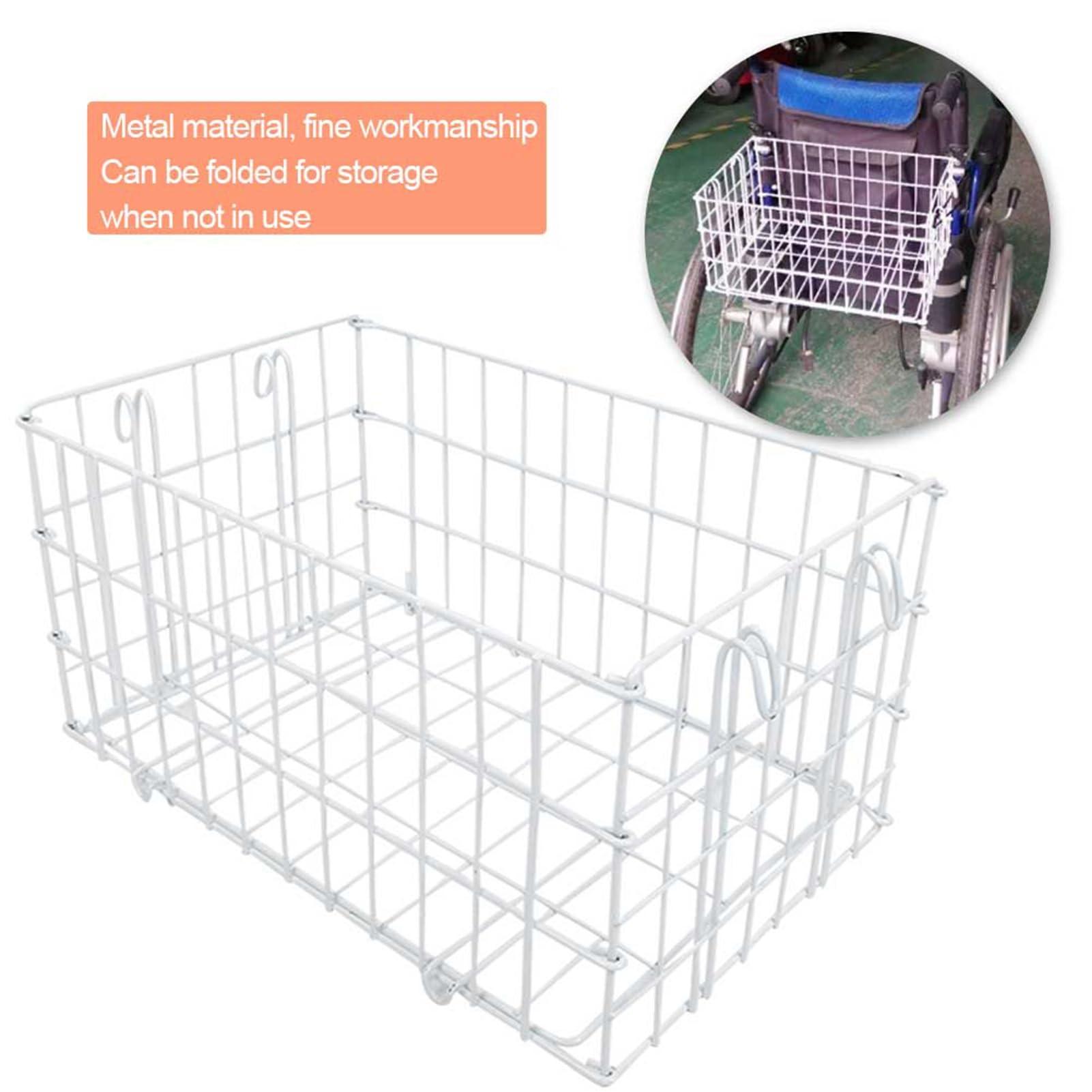 YUYTE Large Capacity Metal Rear Wheelchair Basket Folding, Anti-Rust Storage for Shopping and Travel, 40x26x20cm Size
