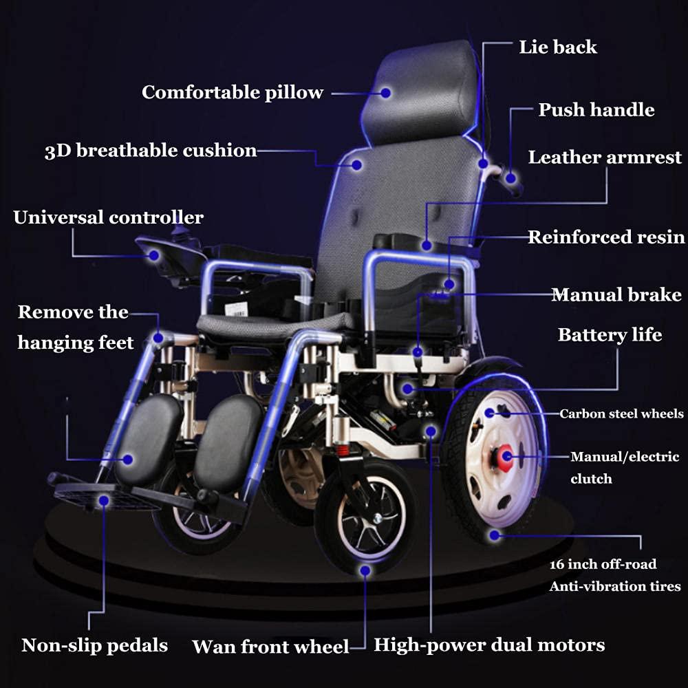 JCPYX Electric Wheel Folding and Lightweight Portable Power Heavy Duty Powerful Dual Motor Compact Mobility Aid Wheel with Headrest Suitable for Elderly and Disabled