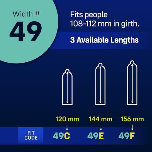 ONE MyONE Custom Fit Snug Sized Condoms | Tailored Width & Length | Max Pleasure | Triple Tested Softer Latex | Lubricated | Nontoxic, Vegan, Non-GMO | 49F: Width 49 mm (49), Length 156 mm (F)