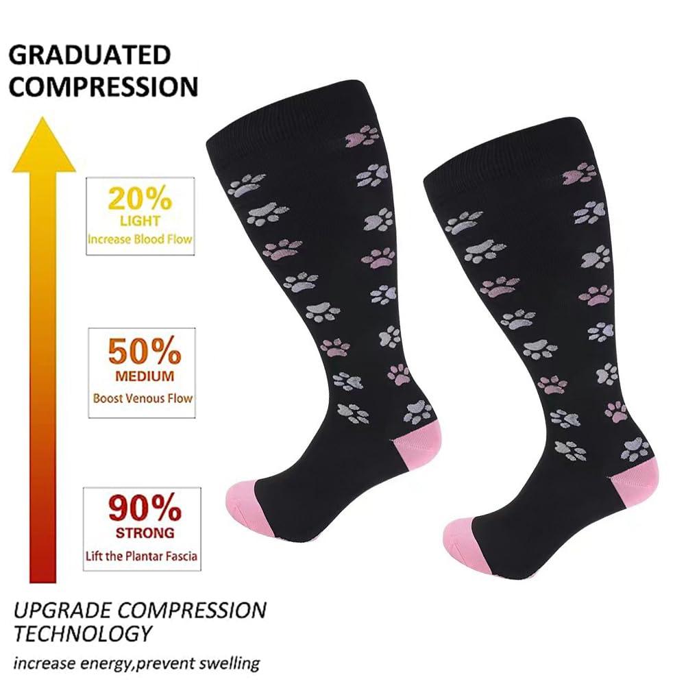 Cheeroyal 3 Pack Plus Size Compression Socks for Women and Men, 20-30mmhg Extra Large Wide Calf Knee High Stockings for Circulation Support (4XL, YSZ06-2)