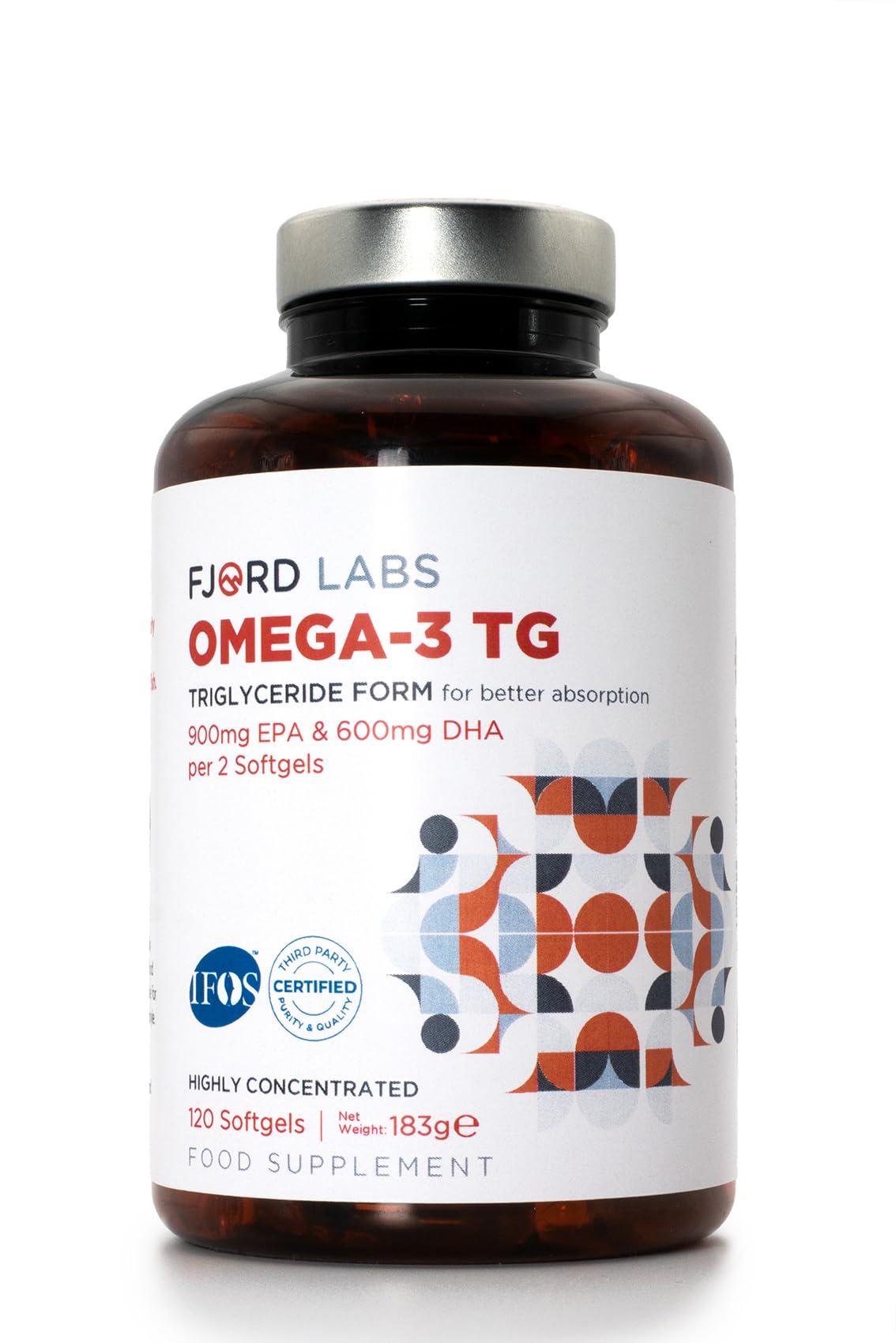 Fjord Labs Omega -3 TG | Triglyceride Form | IFOS Certified | 900mg EPA & 600mg DHA per 2 softgels | 120 softgels
