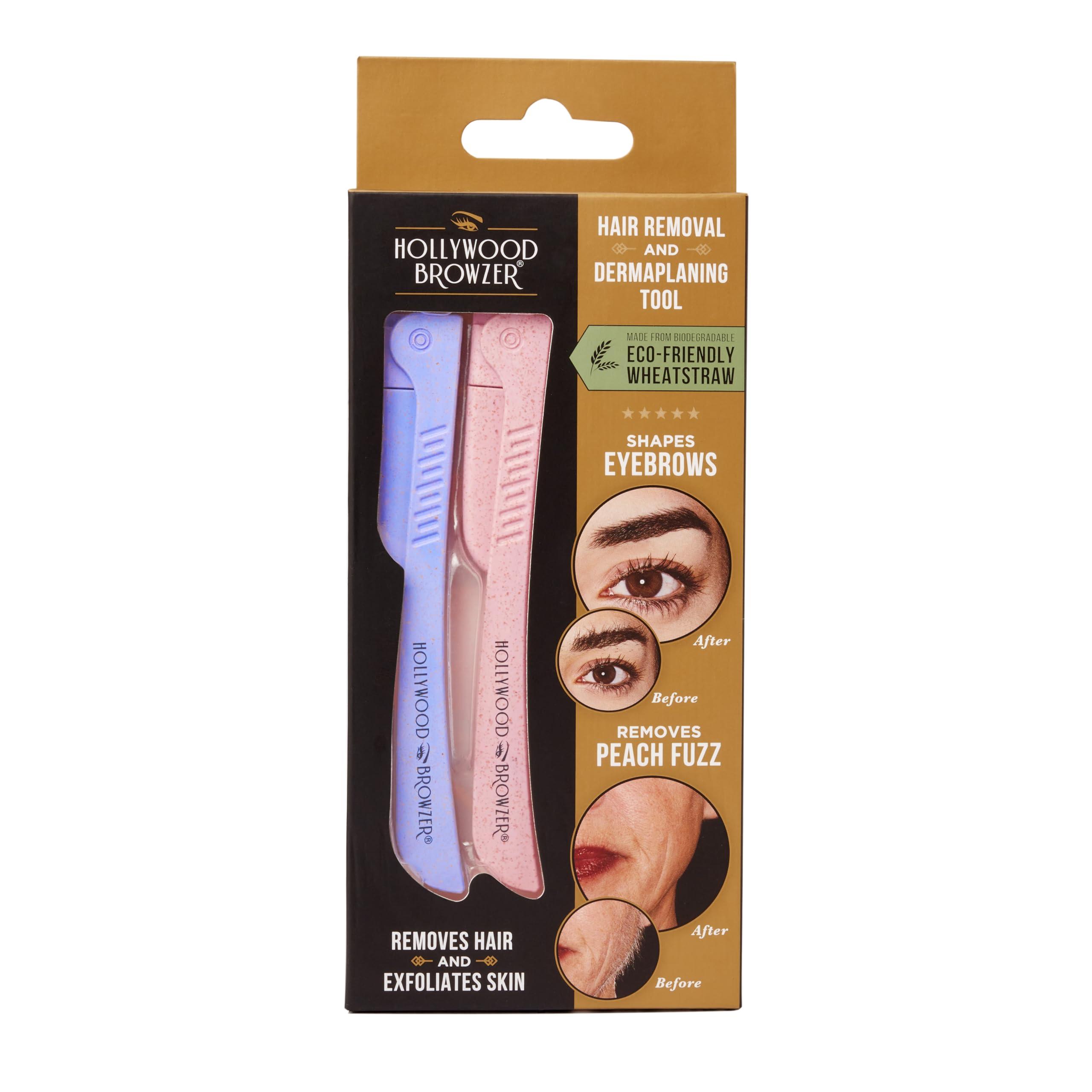 Hollywood Browzer Hollywood Browzer Dermaplaning Razor Tool for Face - Eyebrow Shaping - Removing Unwanted Hair and Peach Fuzz - Exfoliating Tool for Women - Face Razor for Women - Duo Pack (Amethyst and Citrine)