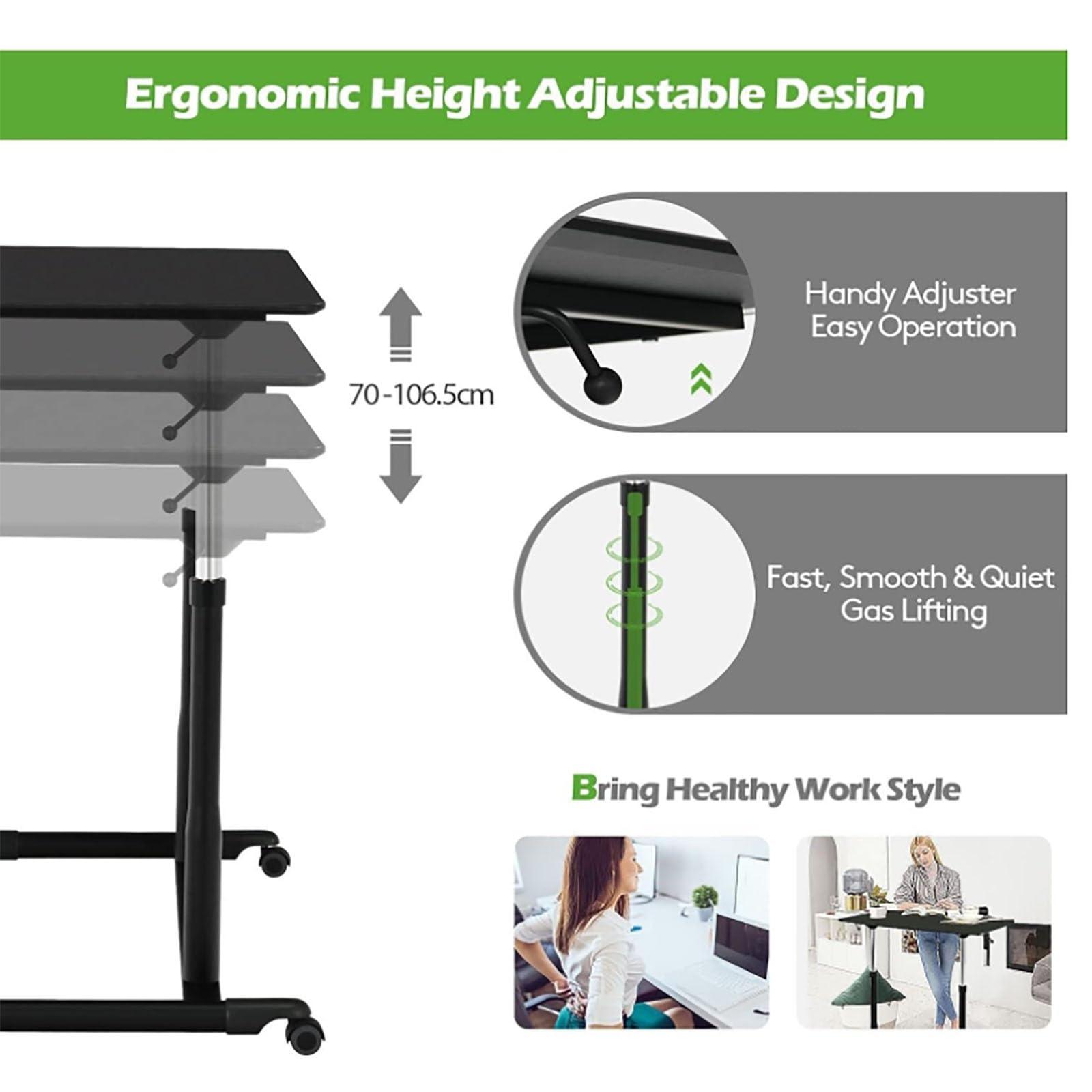 YMJKXF YMJKXF Over-Bed Tables, Compact Pneumatic Sit to Stand Up Computer Desk w/Lockable Wheels Ergonomic Rolling Laptop Table w/Steel Frame
