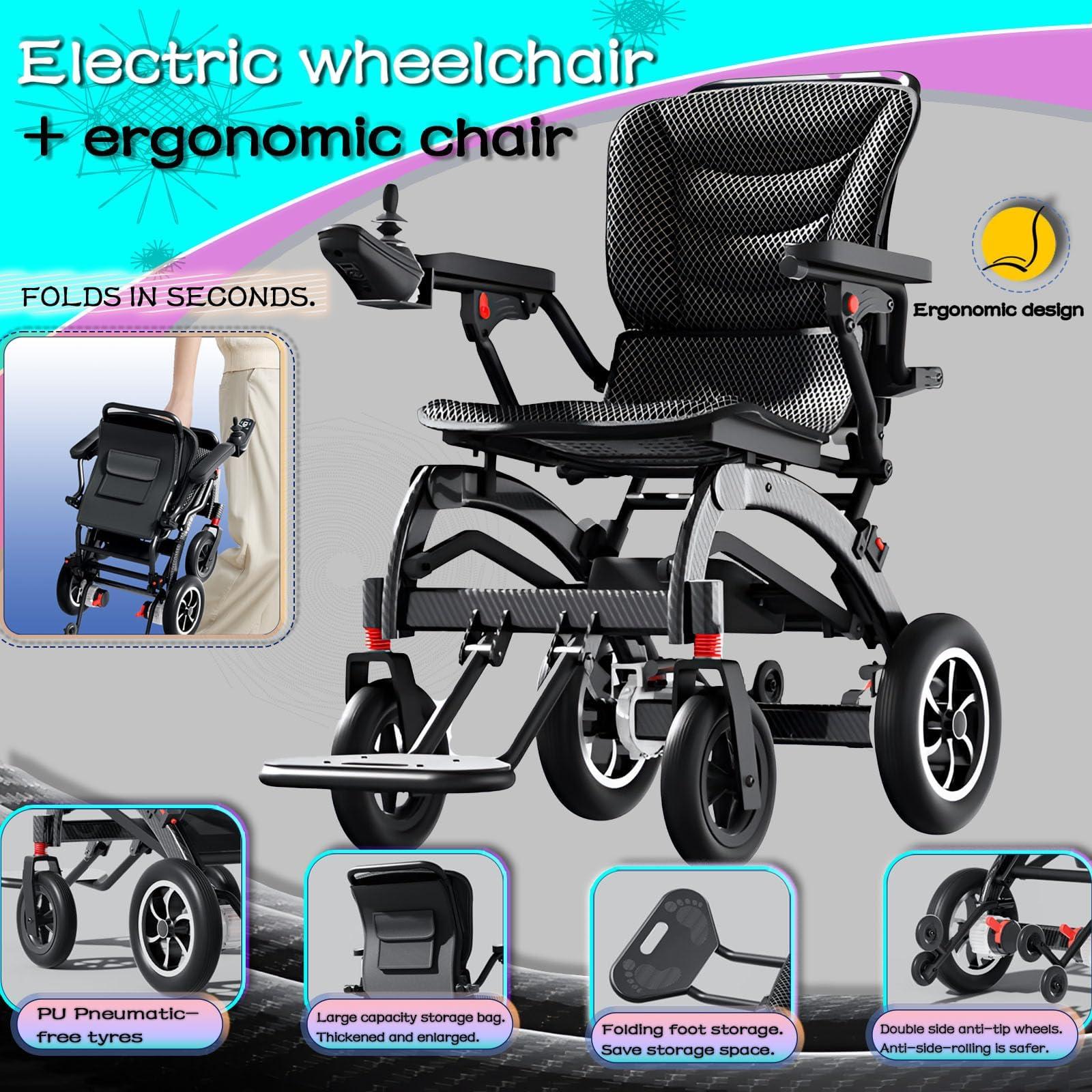 loktch Ultra Lightweight Portable Foldable Electric Wheelchair for Adults Seniors, 500W Motor, All Terrain Motorized Wheelchair, Airline Approved, Adjustable Leg Height - Spray Sand Black/Orang (6AH)